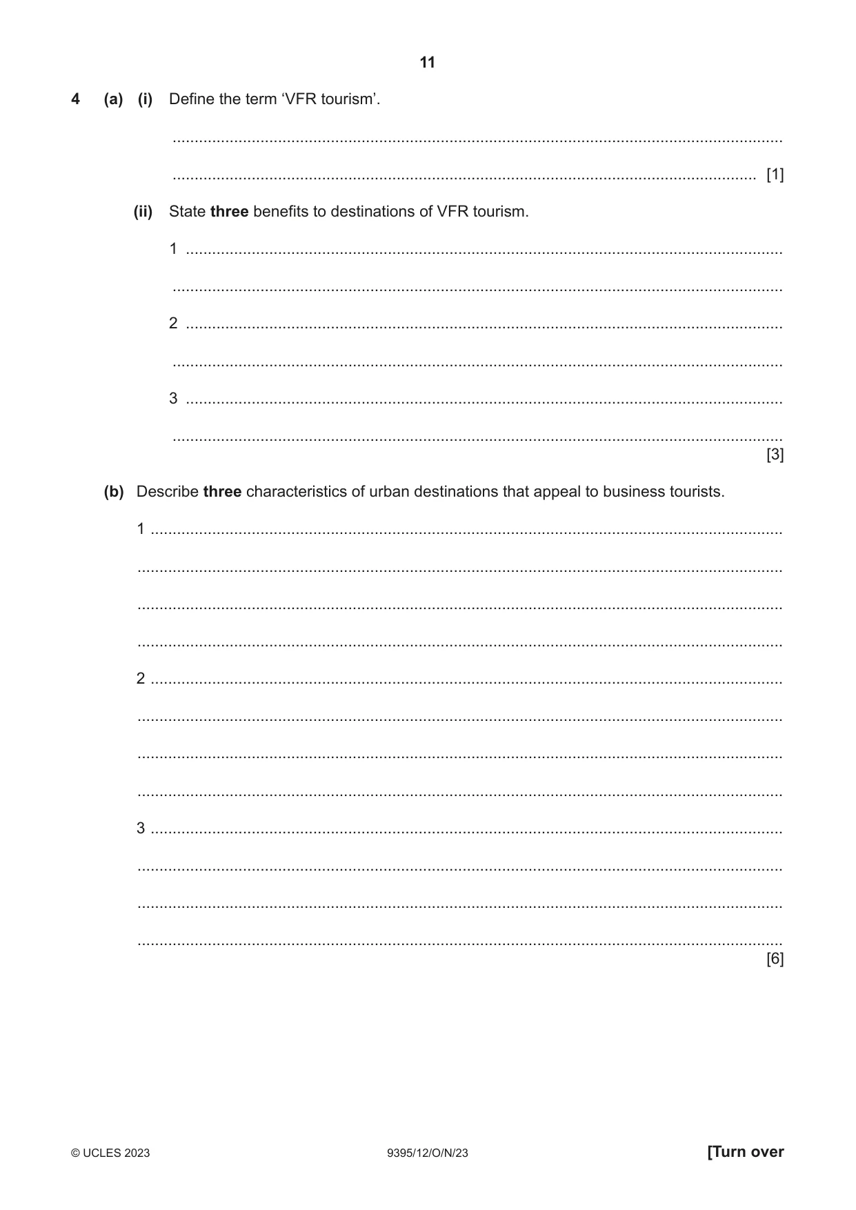 Cambridge A Level Travel and Tourism 9395 2023 Oct/Nov Paper 1 · Variant 2 question paper, page 11 of 16