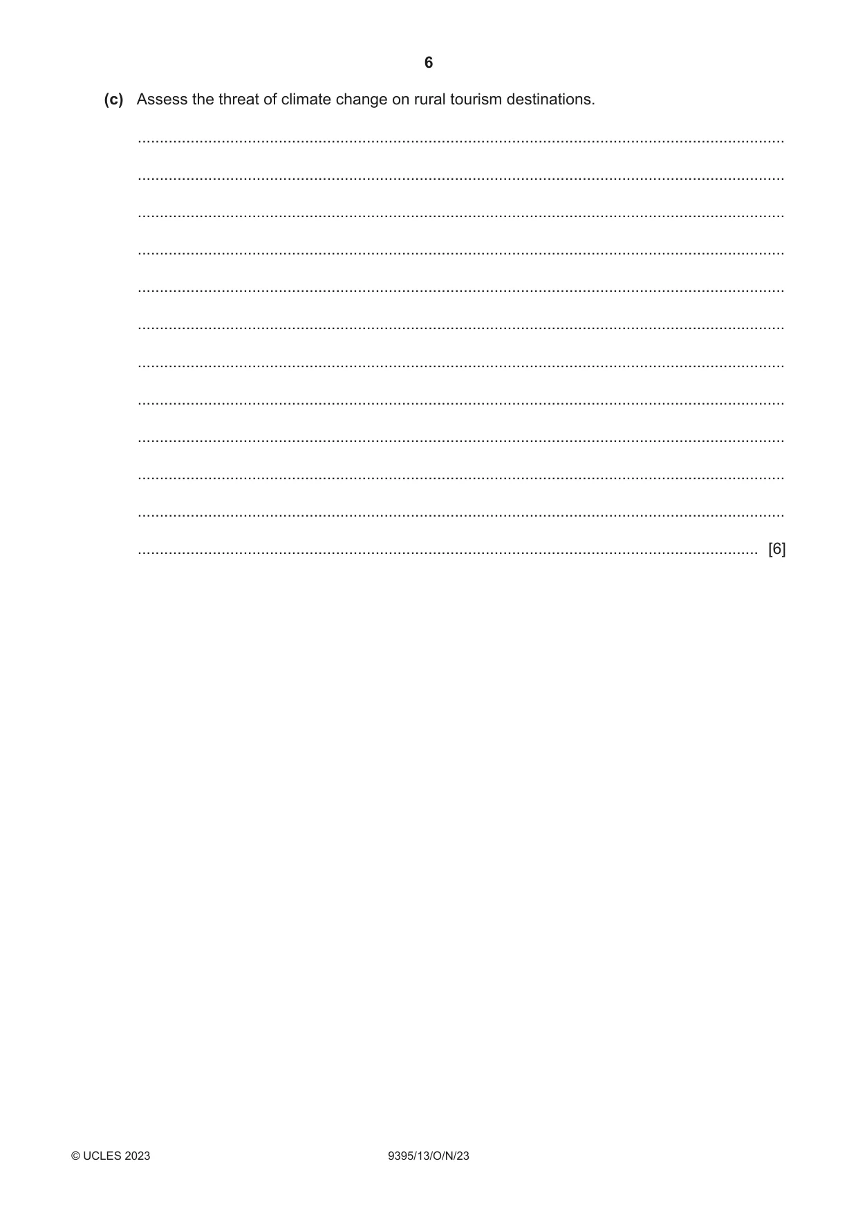 Cambridge A Level Travel and Tourism 9395 2023 Oct/Nov Paper 1 · Variant 3 question paper, page 6 of 16