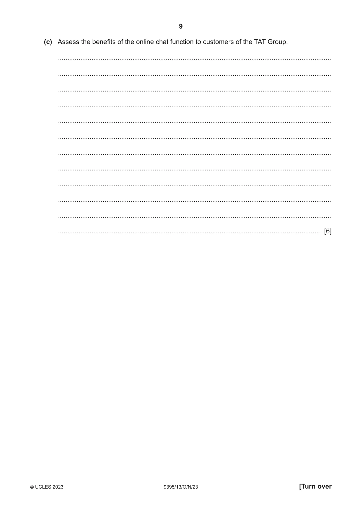 Cambridge A Level Travel and Tourism 9395 2023 Oct/Nov Paper 1 · Variant 3 question paper, page 9 of 16