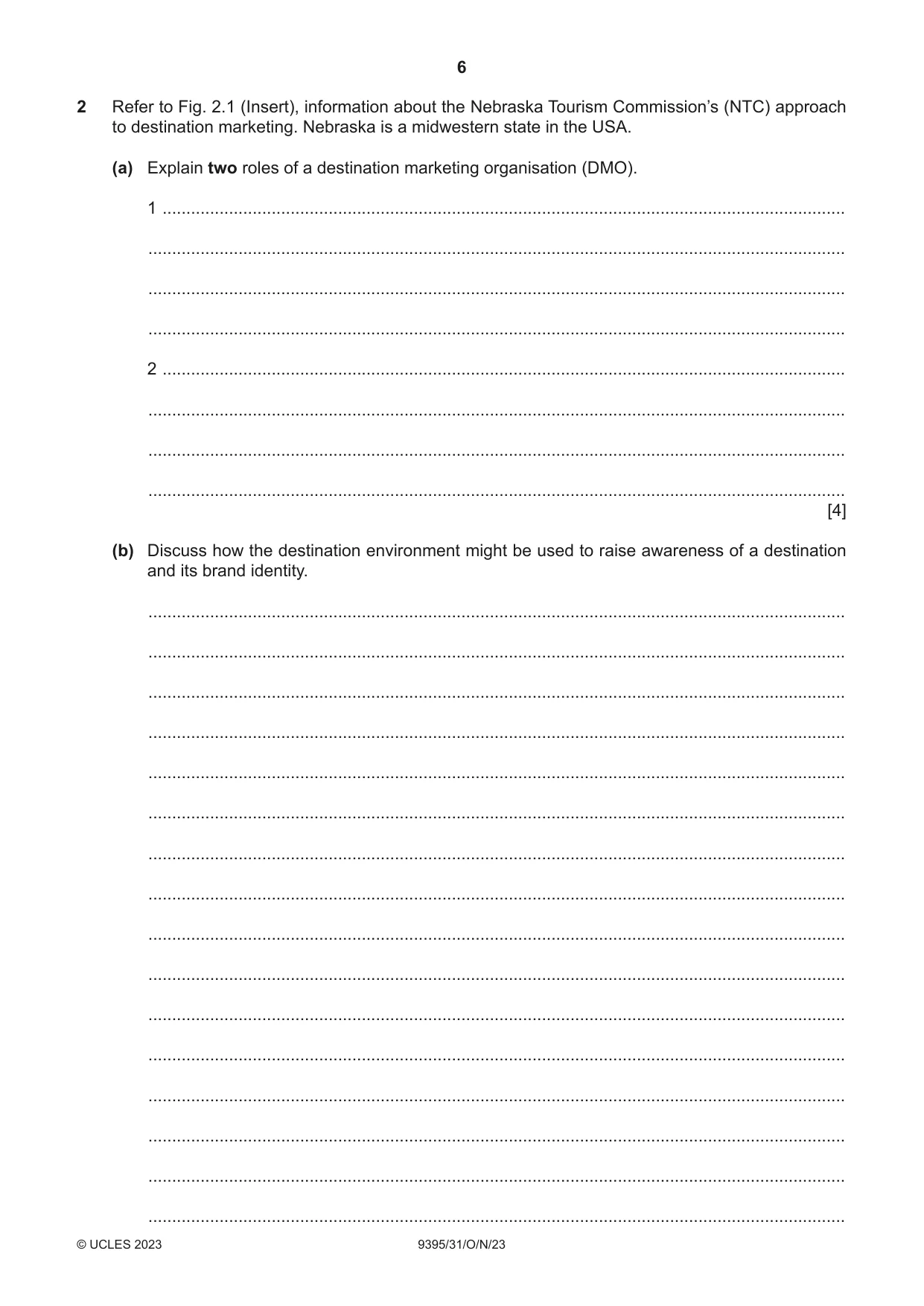 Cambridge A Level Travel and Tourism 9395 2023 Oct/Nov Paper 3 · Variant 1 question paper, page 6 of 12