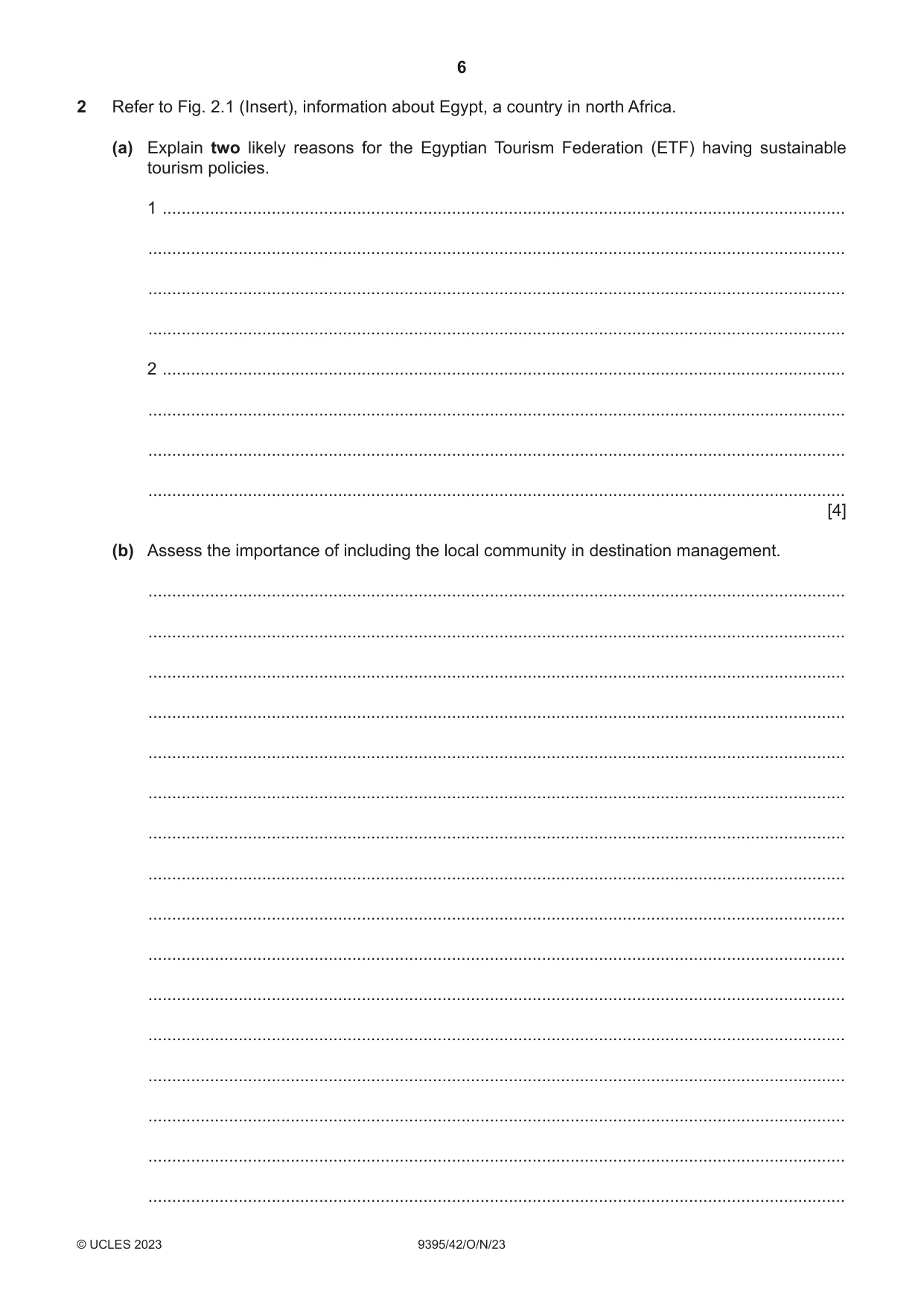 Cambridge A Level Travel and Tourism 9395 2023 Oct/Nov Paper 4 · Variant 2 question paper, page 6 of 12