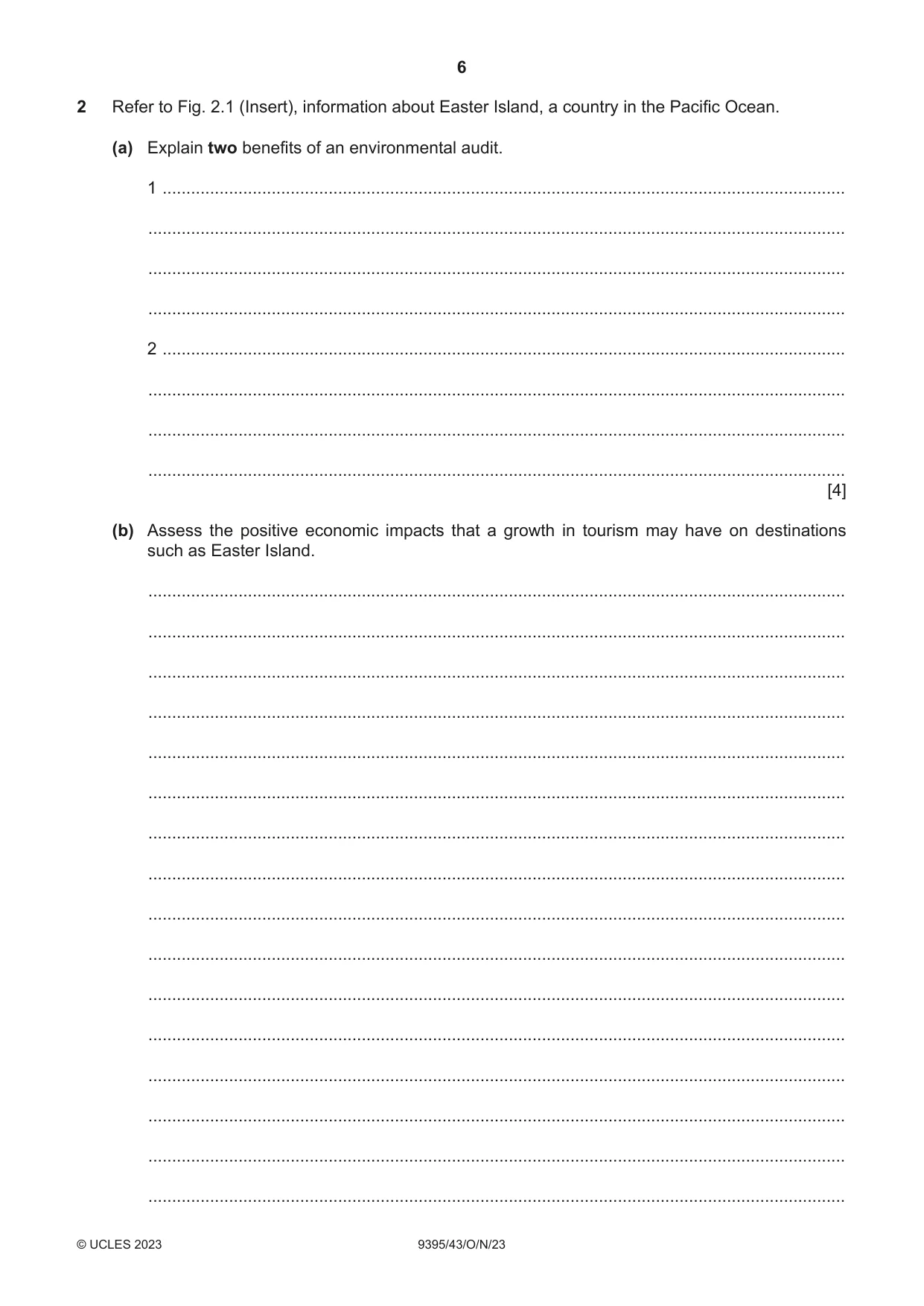 Cambridge A Level Travel and Tourism 9395 2023 Oct/Nov Paper 4 · Variant 3 question paper, page 6 of 12