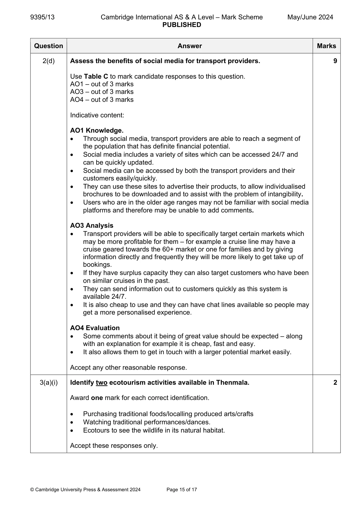 Mark scheme, page 15 of 17