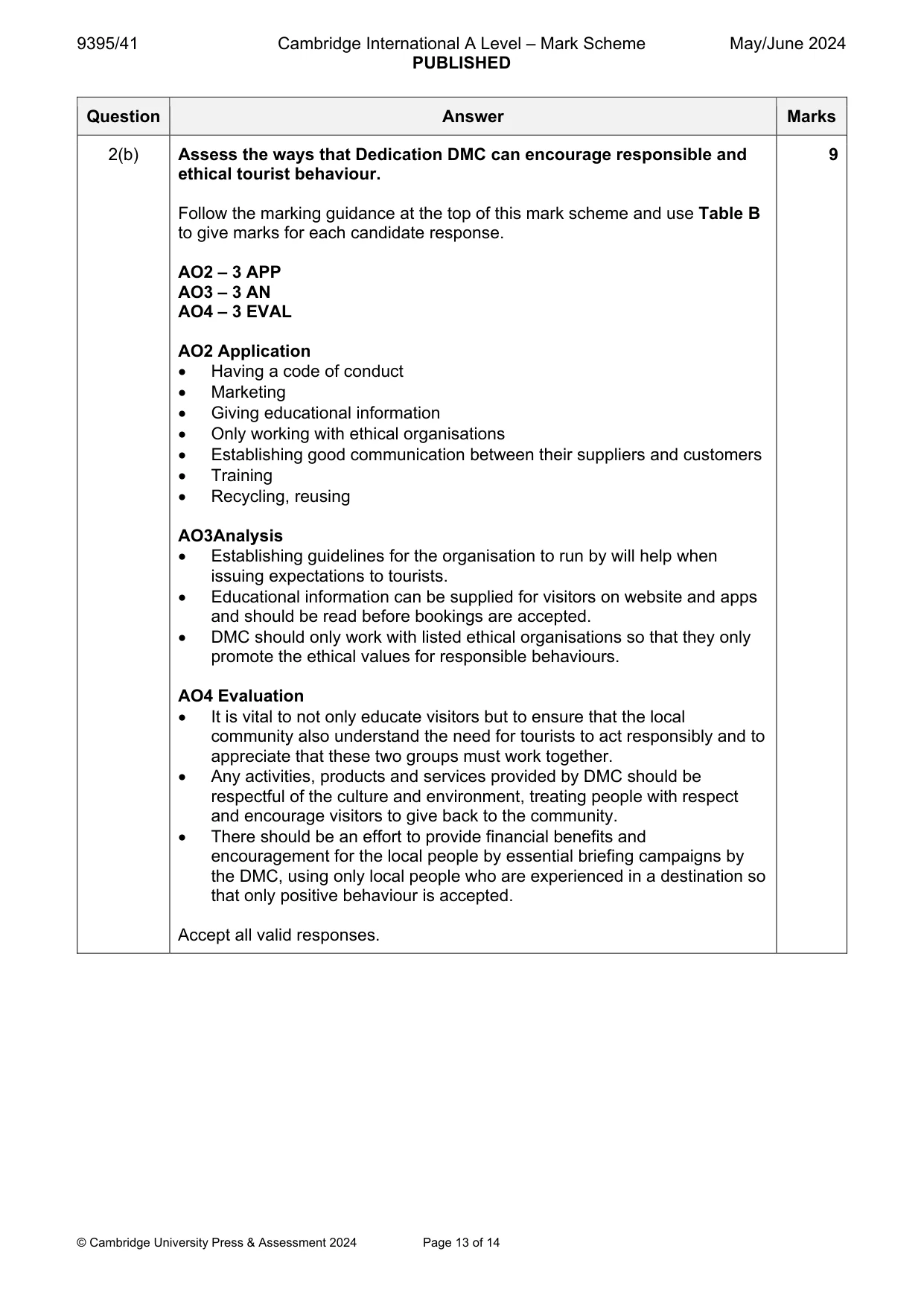 Mark scheme, page 13 of 14