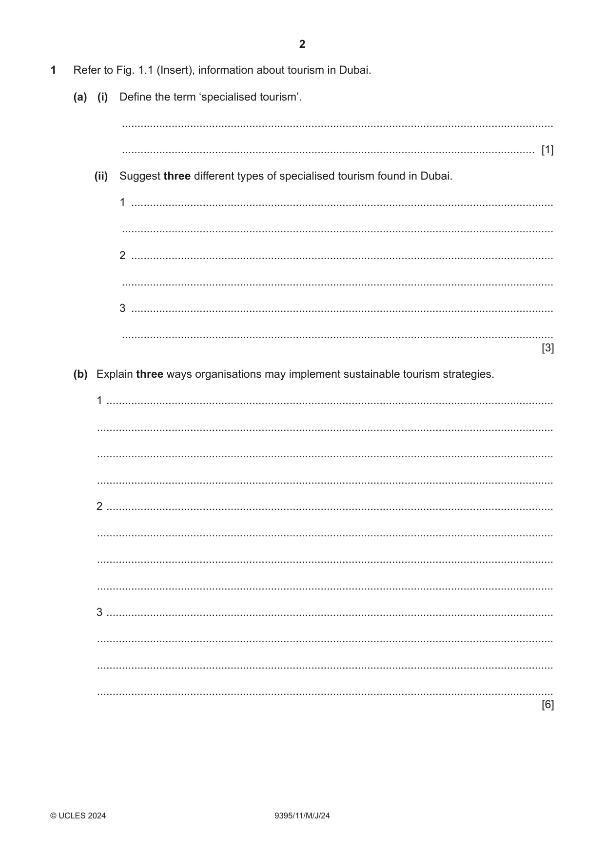 Cambridge A Level Travel and Tourism 9395 2024 May/June Paper 1 · Variant 1 question paper, page 2 of 12