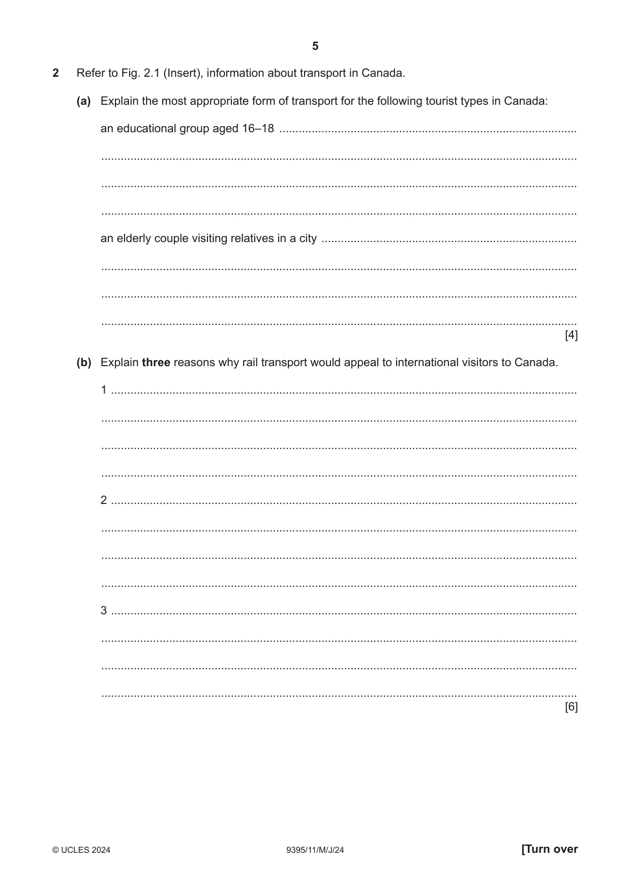Cambridge A Level Travel and Tourism 9395 2024 May/June Paper 1 · Variant 1 question paper, page 5 of 12