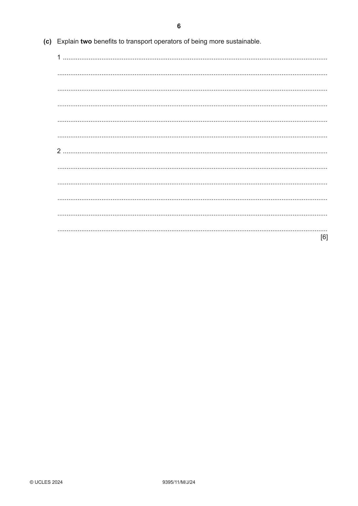 Cambridge A Level Travel and Tourism 9395 2024 May/June Paper 1 · Variant 1 question paper, page 6 of 12