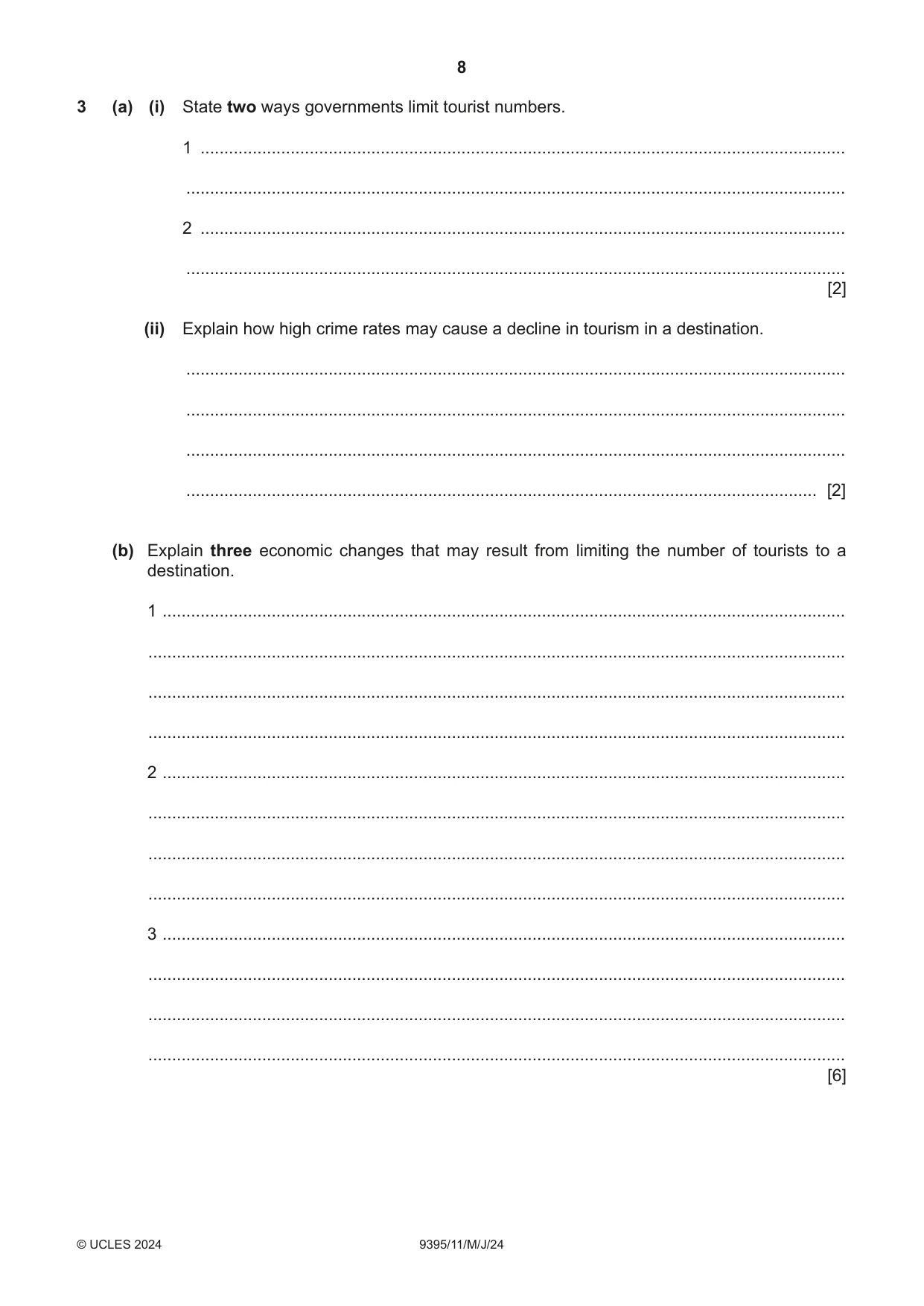 Cambridge A Level Travel and Tourism 9395 2024 May/June Paper 1 · Variant 1 question paper, page 8 of 12