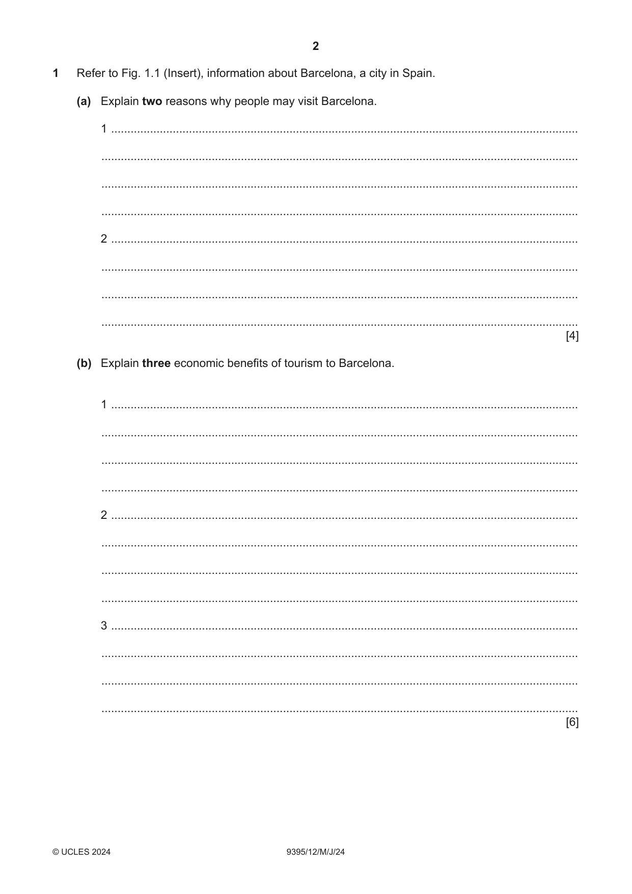 Cambridge A Level Travel and Tourism 9395 2024 May/June Paper 1 · Variant 2 question paper, page 2 of 12