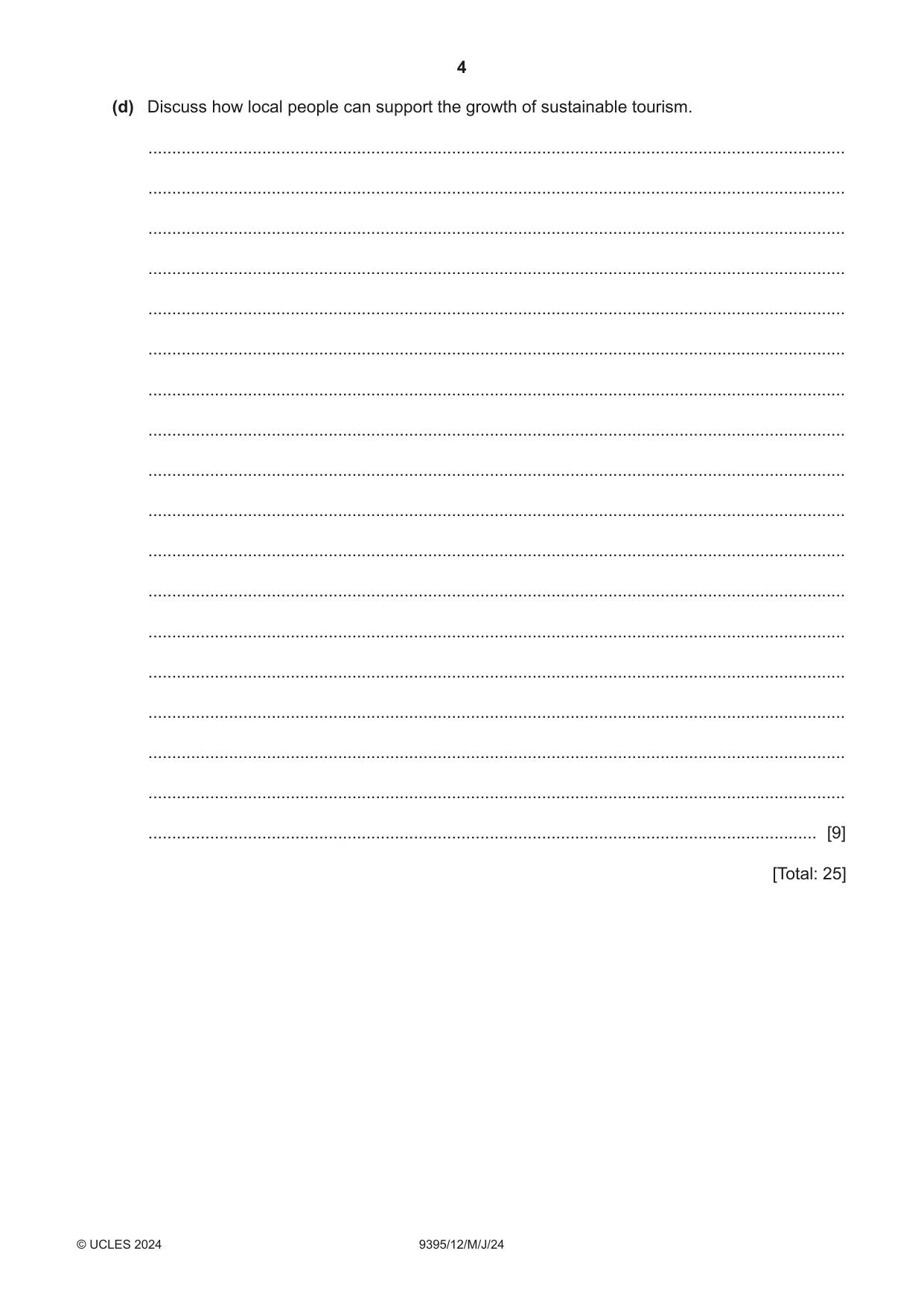 Cambridge A Level Travel and Tourism 9395 2024 May/June Paper 1 · Variant 2 question paper, page 4 of 12