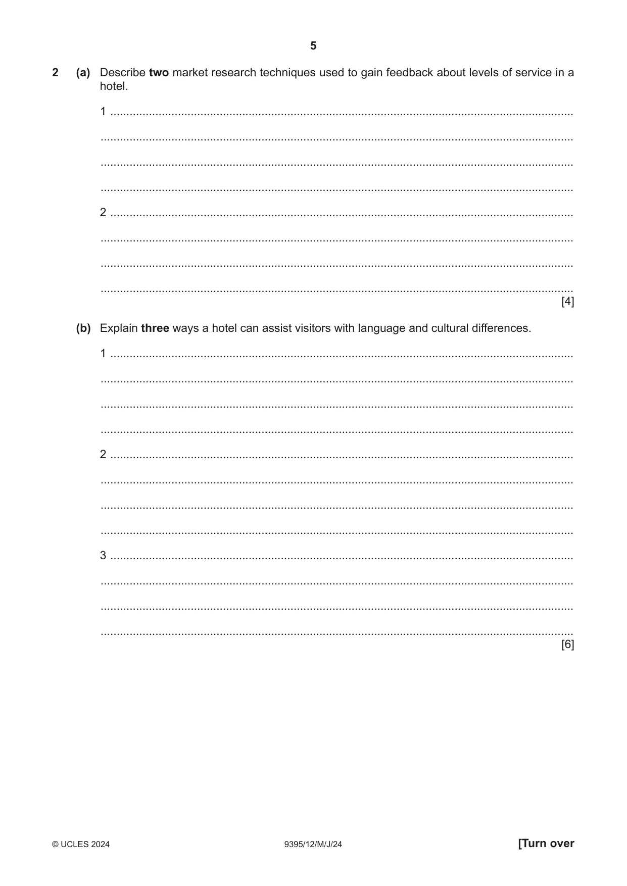 Cambridge A Level Travel and Tourism 9395 2024 May/June Paper 1 · Variant 2 question paper, page 5 of 12