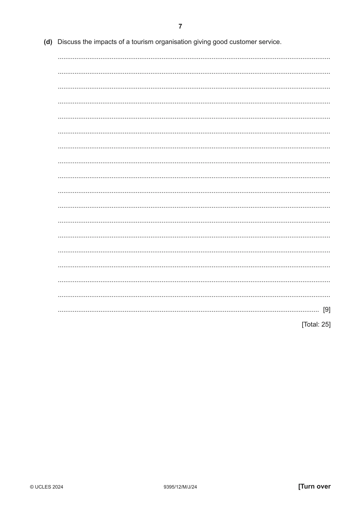 Cambridge A Level Travel and Tourism 9395 2024 May/June Paper 1 · Variant 2 question paper, page 7 of 12