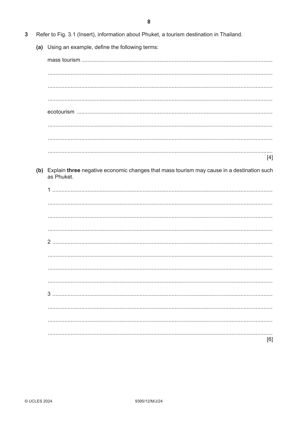 Cambridge A Level Travel and Tourism 9395 2024 May/June Paper 1 · Variant 2 question paper, page 8 of 12