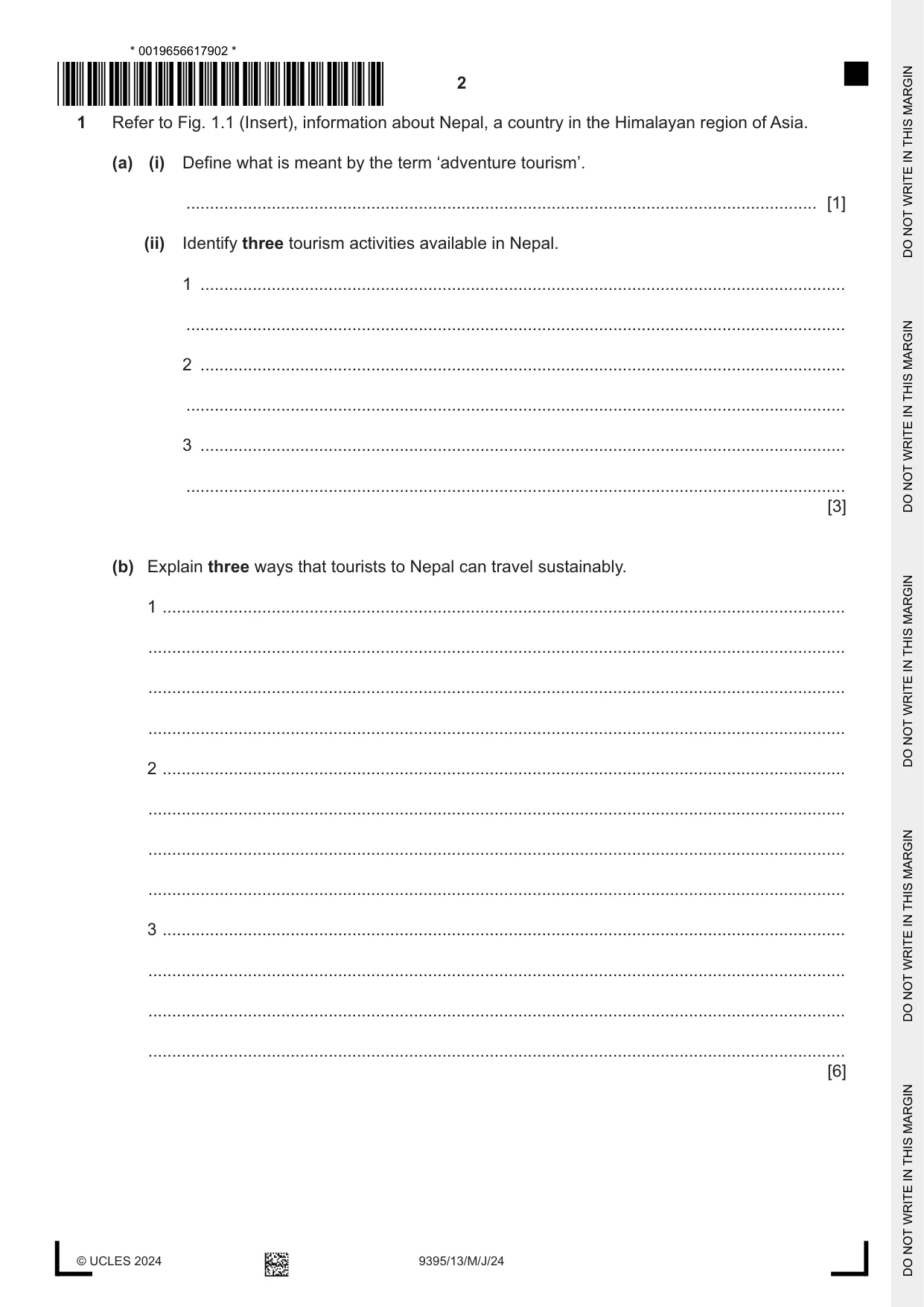 Cambridge A Level Travel and Tourism 9395 2024 May/June Paper 1 · Variant 3 question paper, page 2 of 12