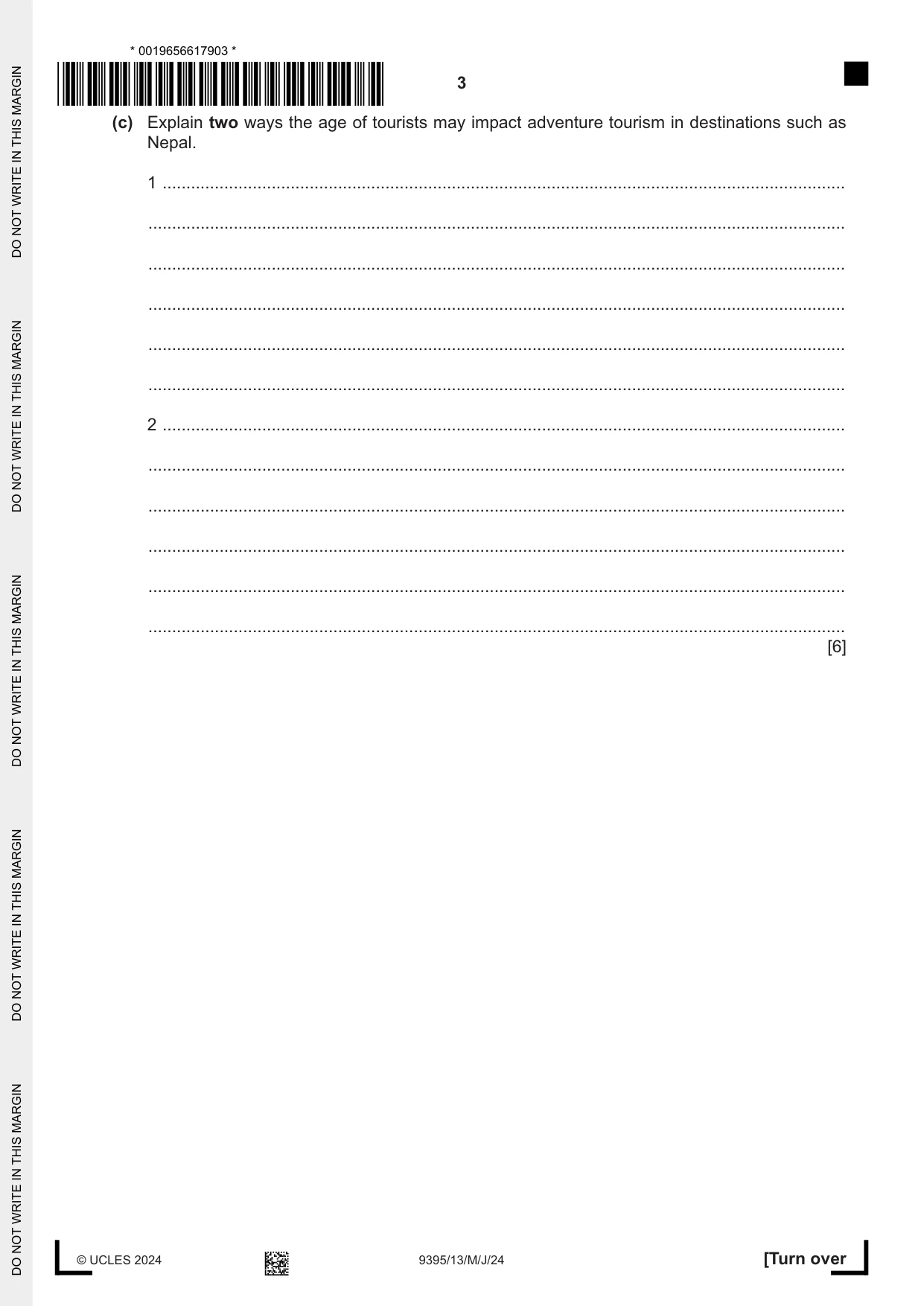 Cambridge A Level Travel and Tourism 9395 2024 May/June Paper 1 · Variant 3 question paper, page 3 of 12