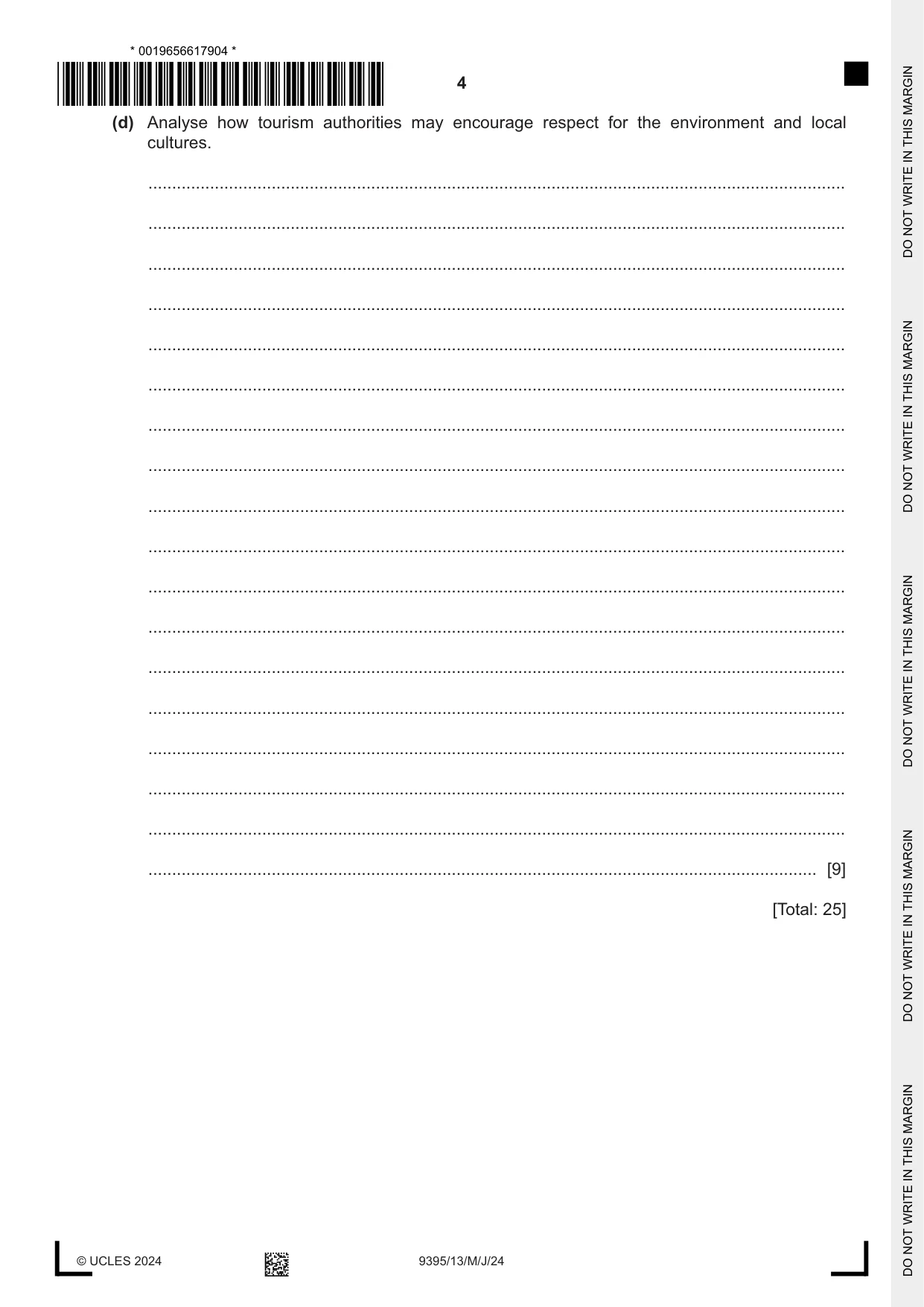 Cambridge A Level Travel and Tourism 9395 2024 May/June Paper 1 · Variant 3 question paper, page 4 of 12