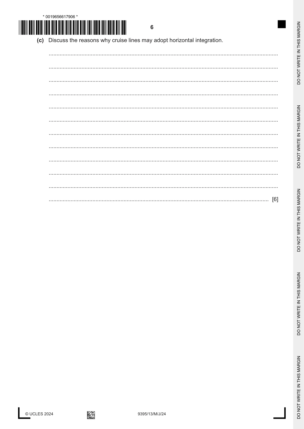 Cambridge A Level Travel and Tourism 9395 2024 May/June Paper 1 · Variant 3 question paper, page 6 of 12