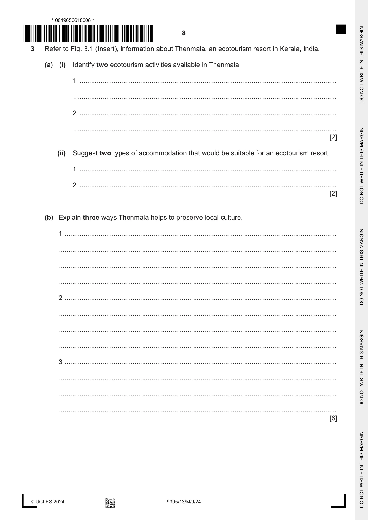 Cambridge A Level Travel and Tourism 9395 2024 May/June Paper 1 · Variant 3 question paper, page 8 of 12