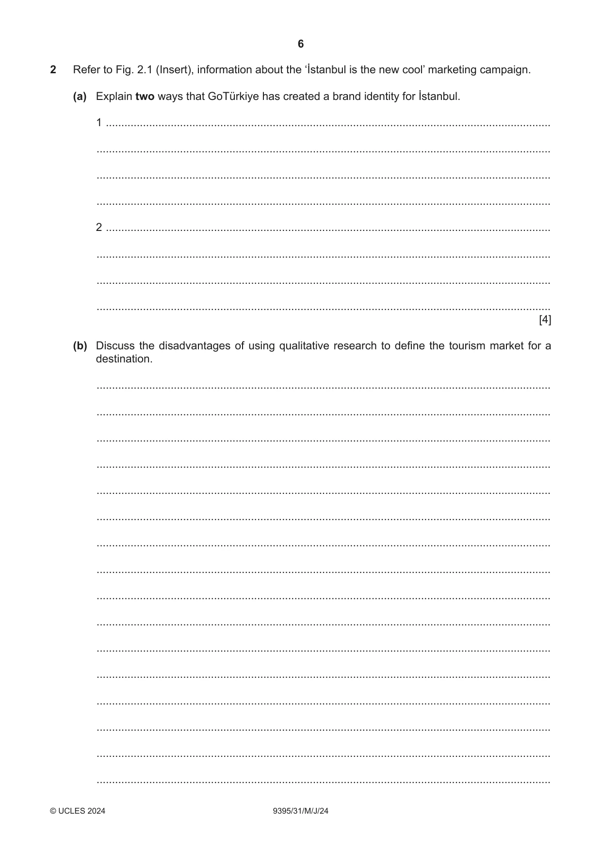 Cambridge A Level Travel and Tourism 9395 2024 May/June Paper 3 · Variant 1 question paper, page 6 of 12