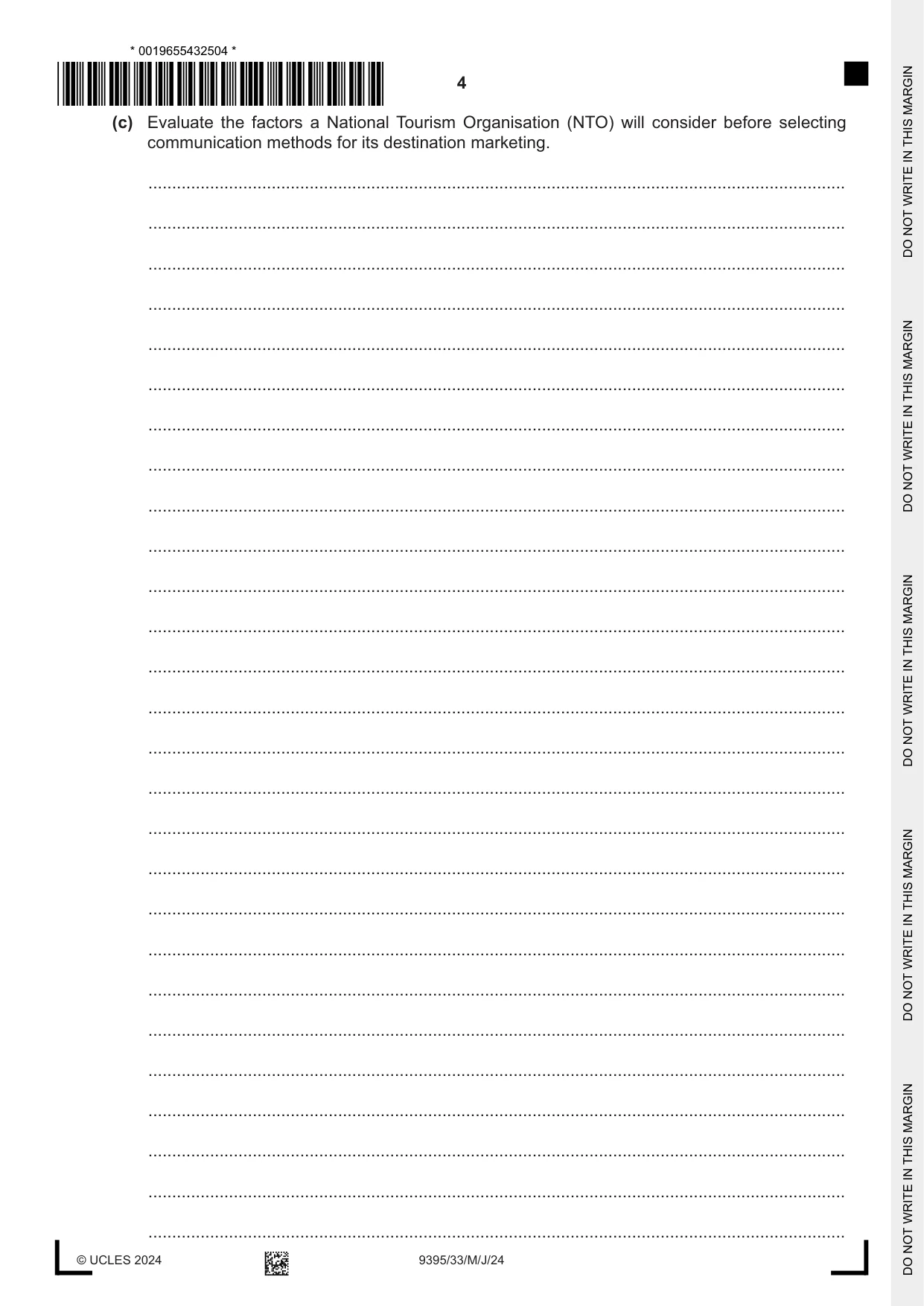 Cambridge A Level Travel and Tourism 9395 2024 May/June Paper 3 · Variant 3 question paper, page 4 of 12