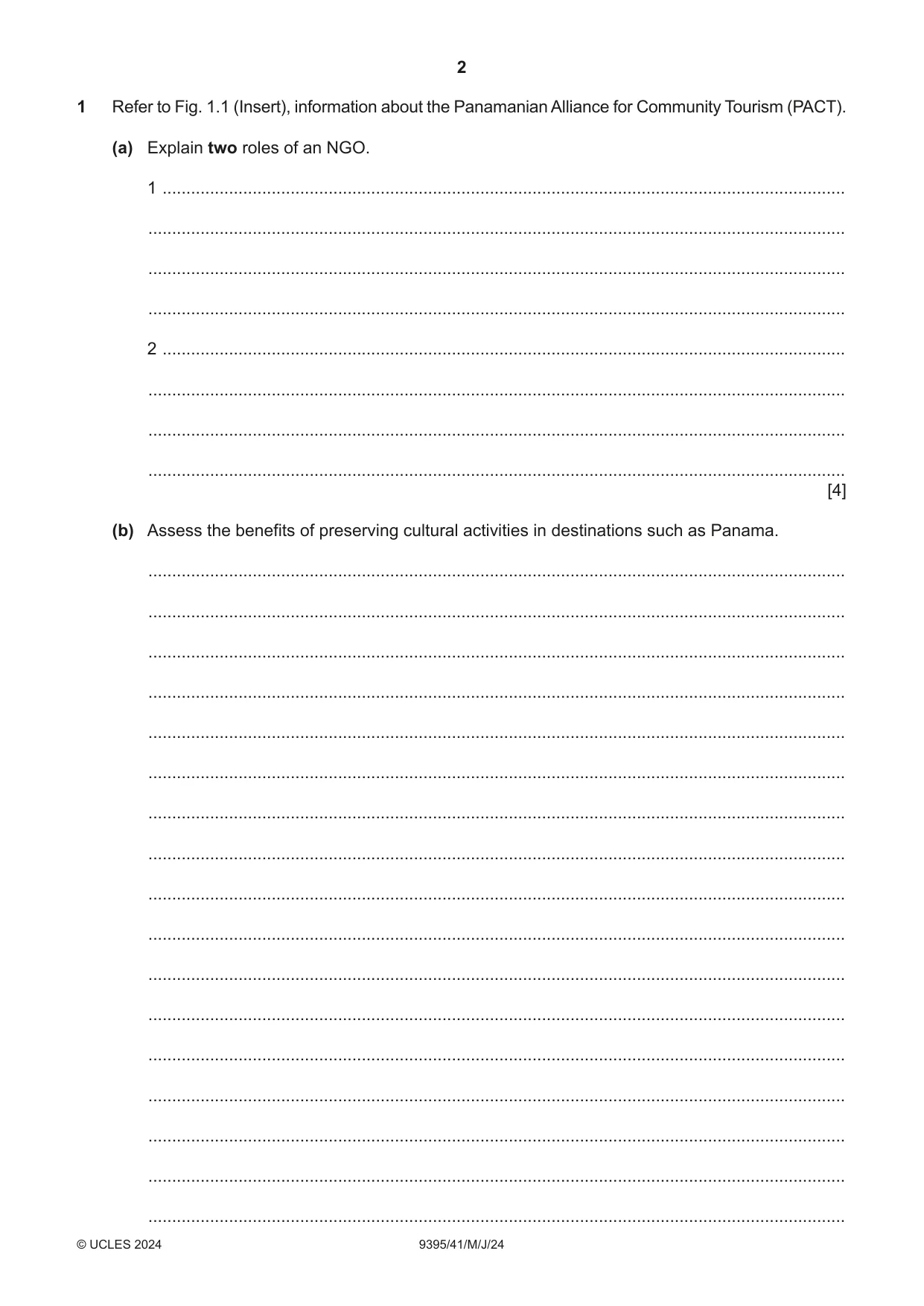 Cambridge A Level Travel and Tourism 9395 2024 May/June Paper 4 · Variant 1 question paper, page 2 of 12