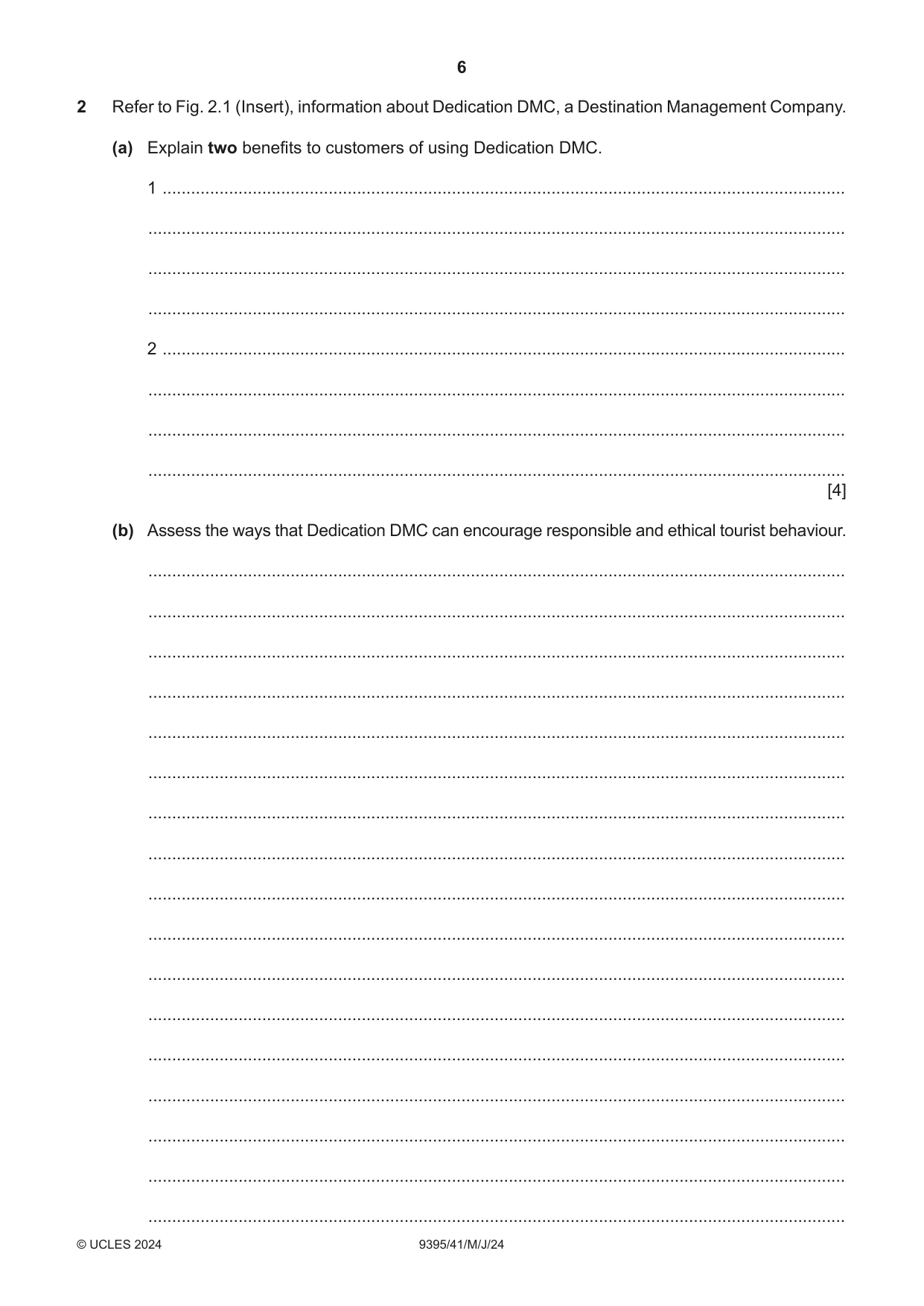 Cambridge A Level Travel and Tourism 9395 2024 May/June Paper 4 · Variant 1 question paper, page 6 of 12