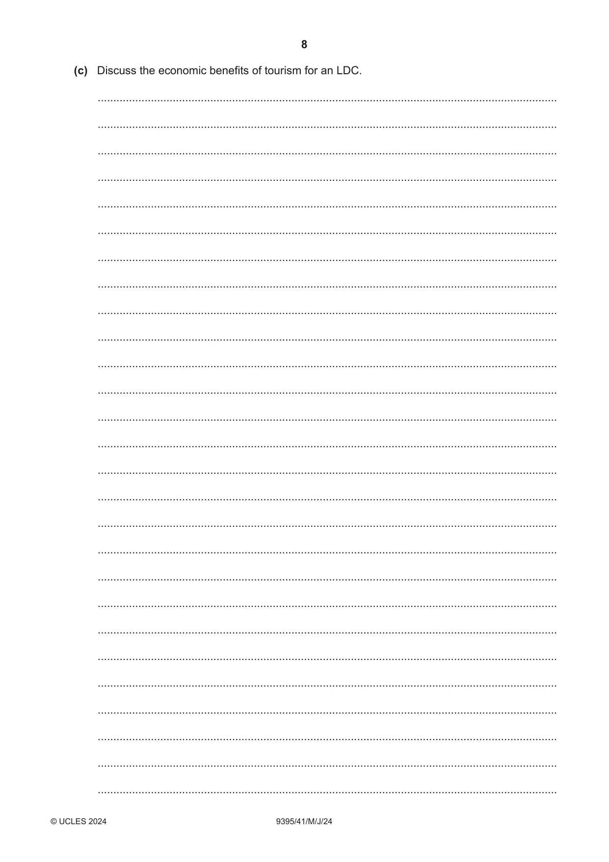 Cambridge A Level Travel and Tourism 9395 2024 May/June Paper 4 · Variant 1 question paper, page 8 of 12