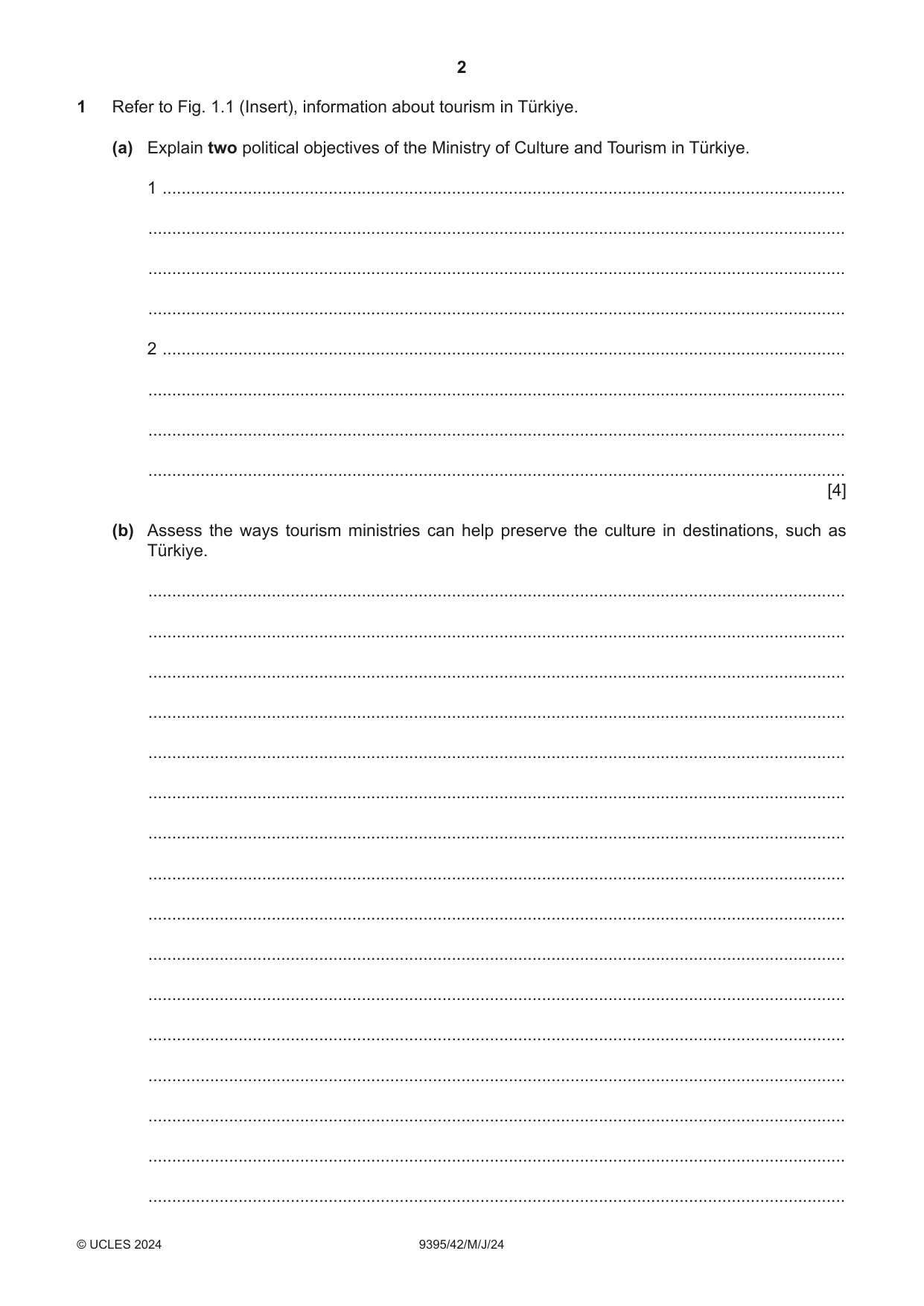 Cambridge A Level Travel and Tourism 9395 2024 May/June Paper 4 · Variant 2 question paper, page 2 of 12