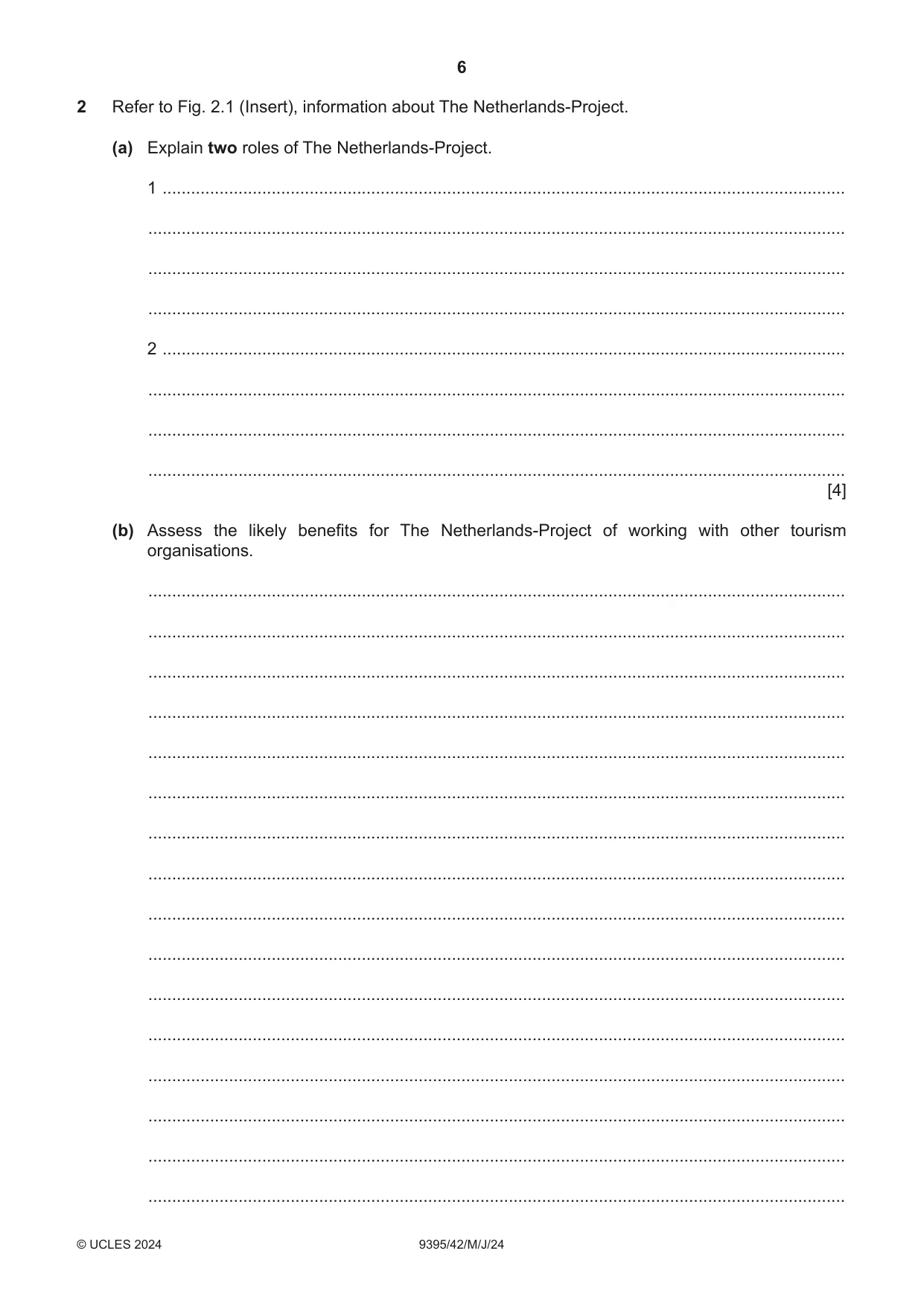 Cambridge A Level Travel and Tourism 9395 2024 May/June Paper 4 · Variant 2 question paper, page 6 of 12
