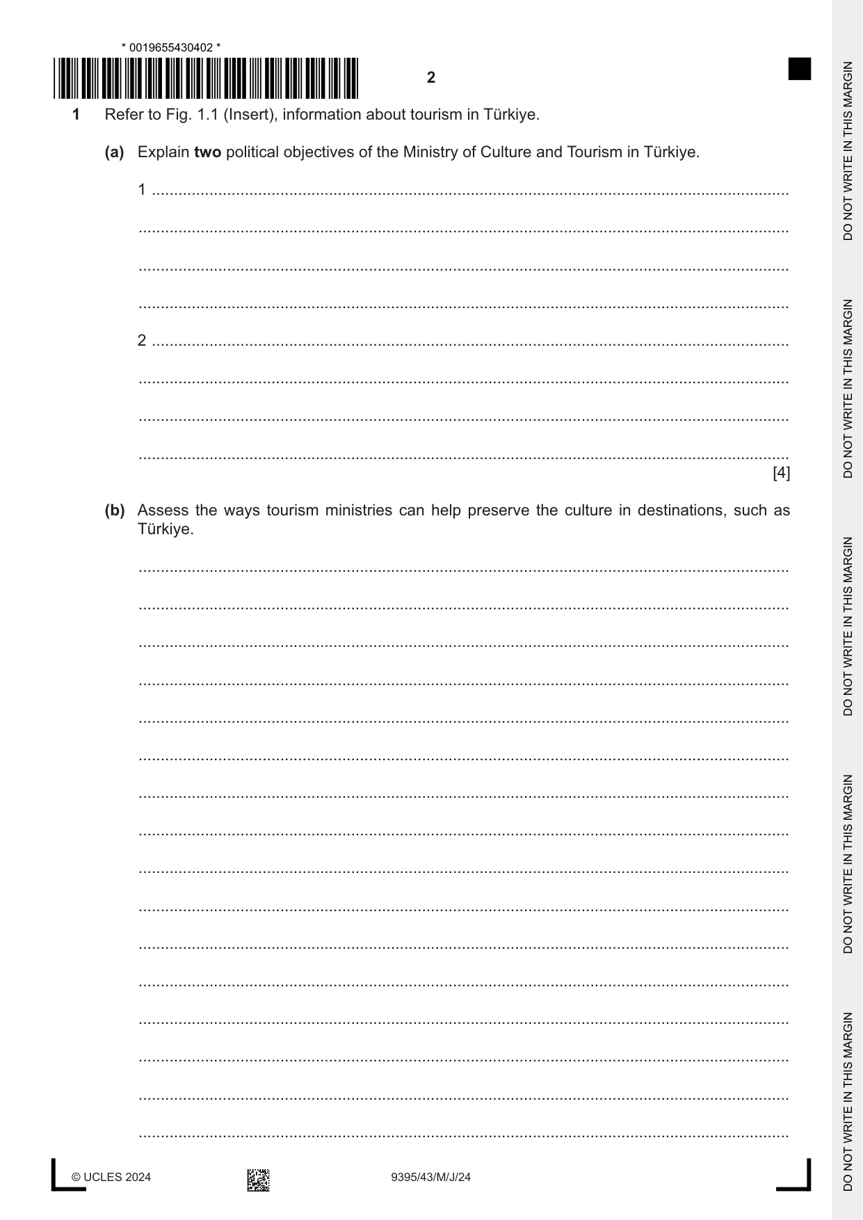 Cambridge A Level Travel and Tourism 9395 2024 May/June Paper 4 · Variant 3 question paper, page 2 of 12