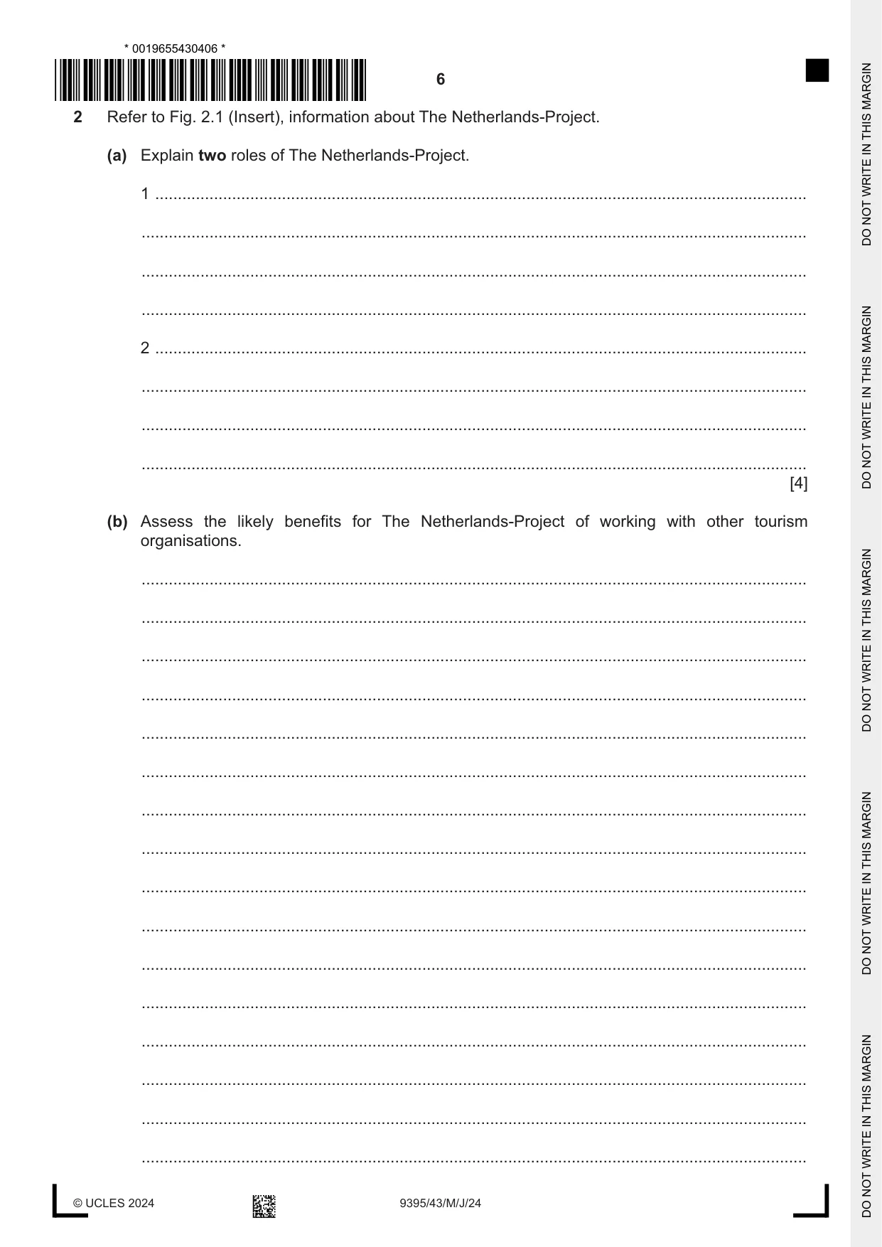 Cambridge A Level Travel and Tourism 9395 2024 May/June Paper 4 · Variant 3 question paper, page 6 of 12
