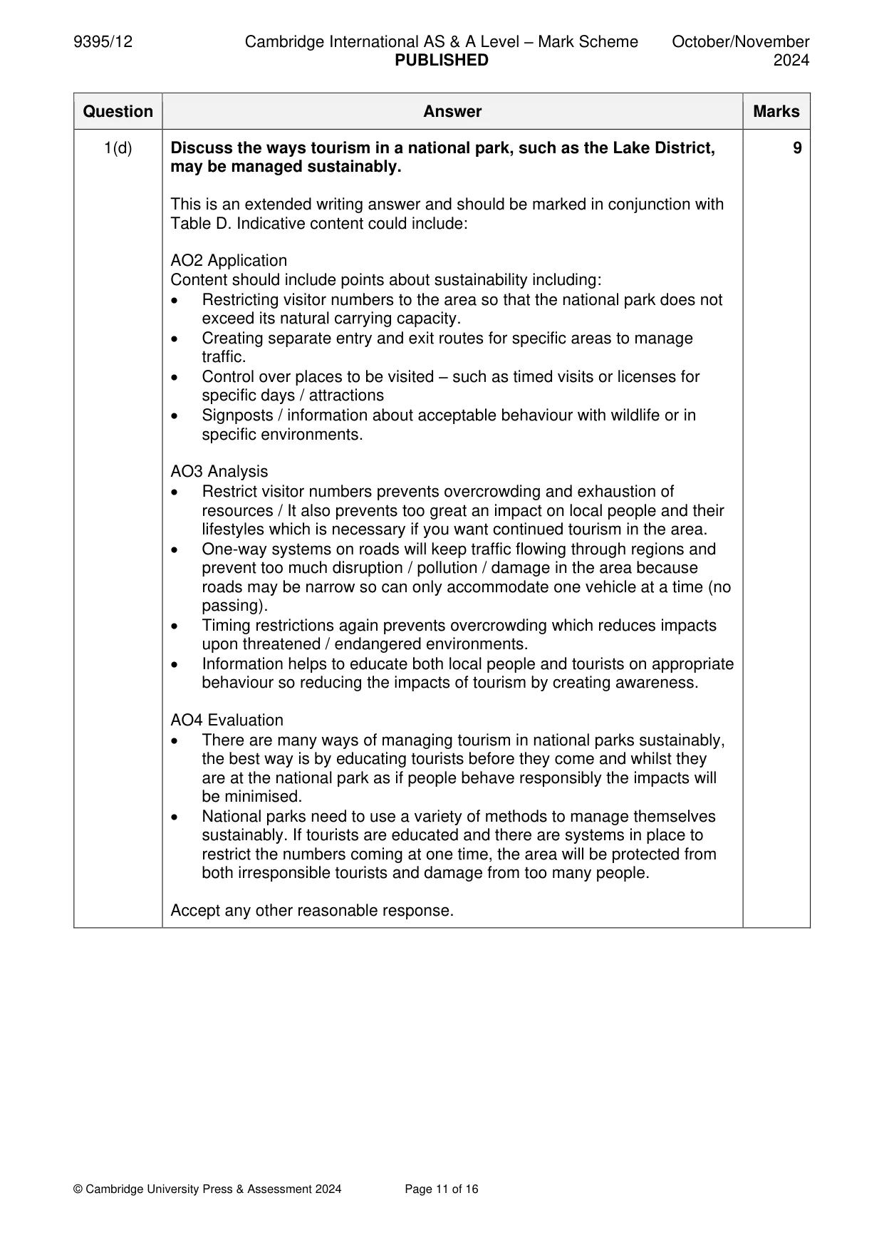 Mark scheme, page 11 of 16