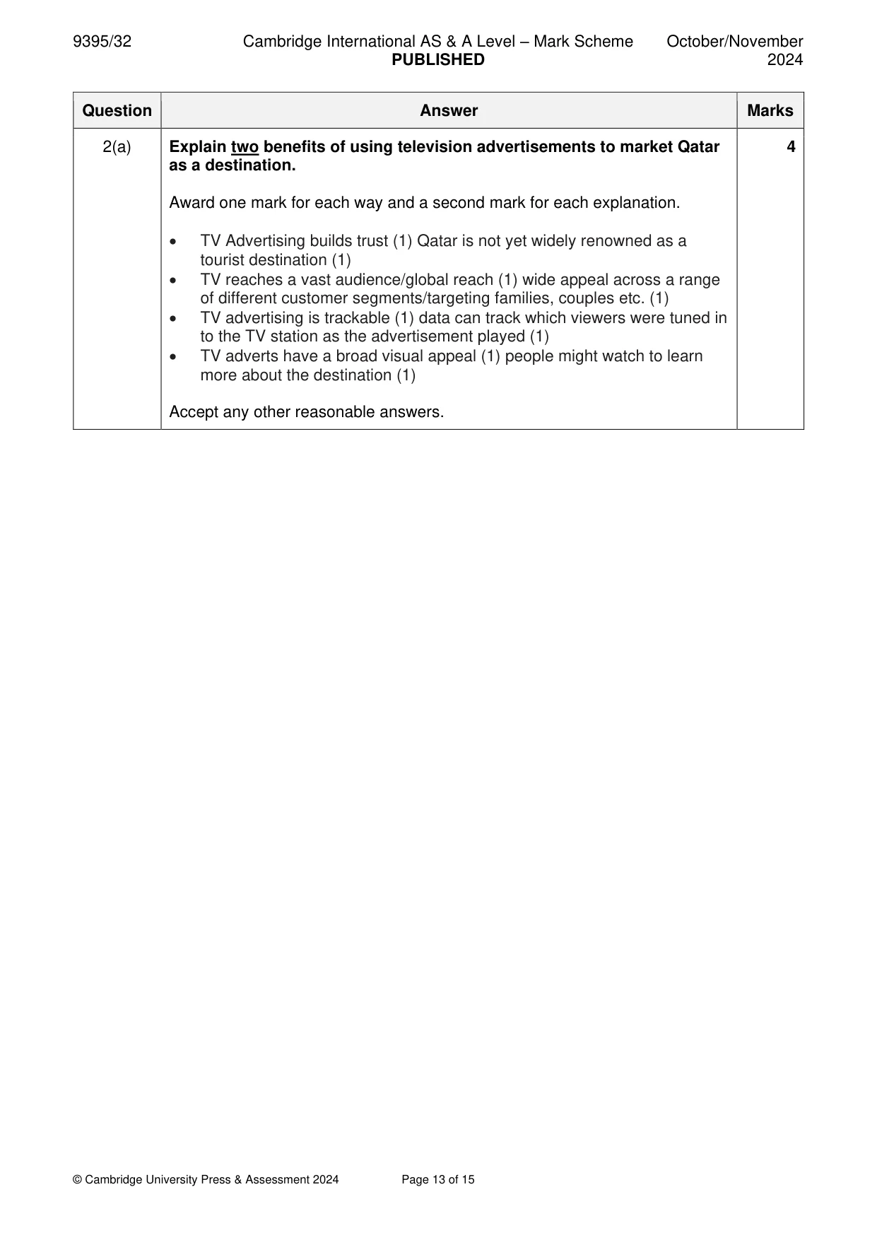 Mark scheme, page 13 of 15