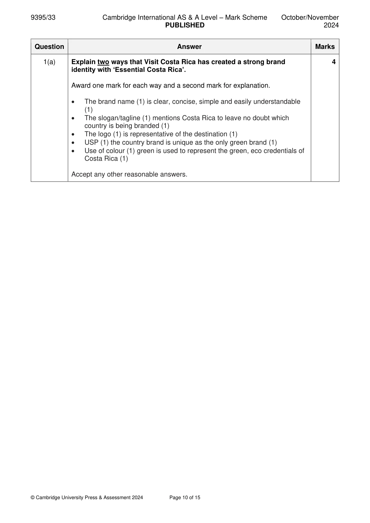 Mark scheme, page 10 of 15