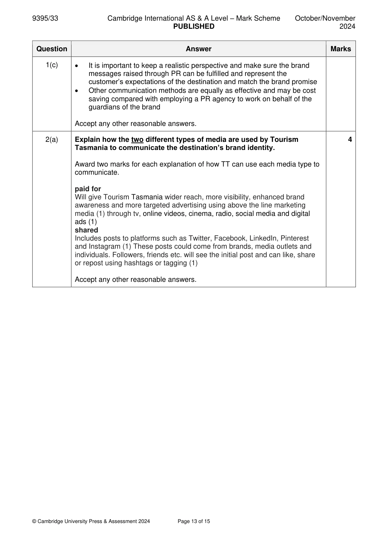 Mark scheme, page 13 of 15