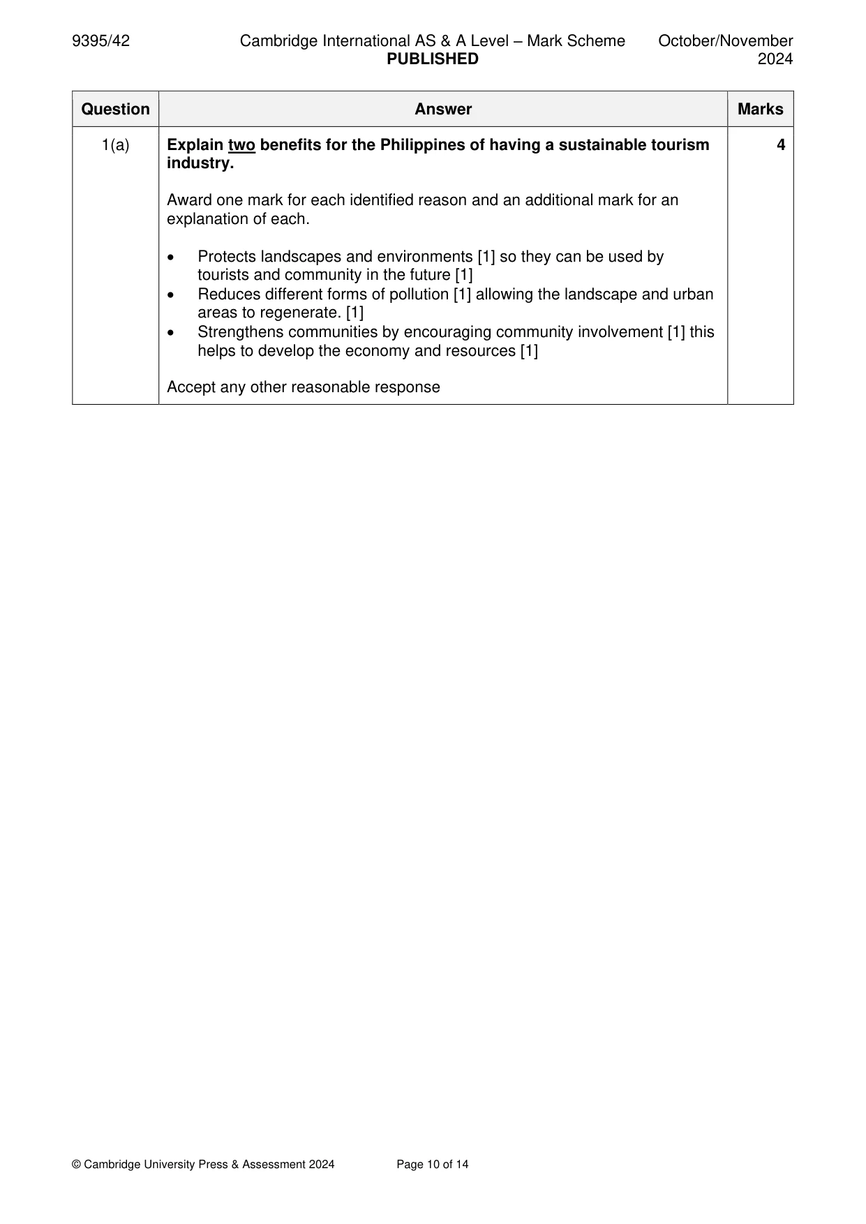 Mark scheme, page 10 of 14