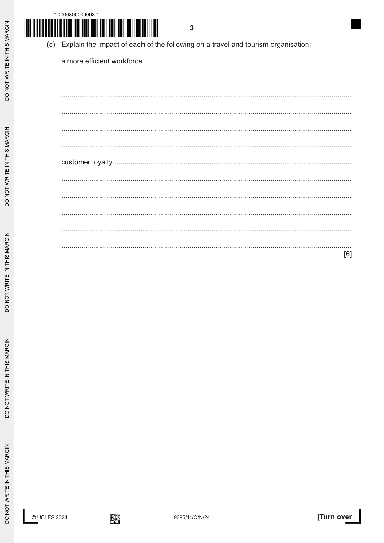 Cambridge A Level Travel and Tourism 9395 2024 Oct/Nov Paper 1 · Variant 1 question paper, page 3 of 12