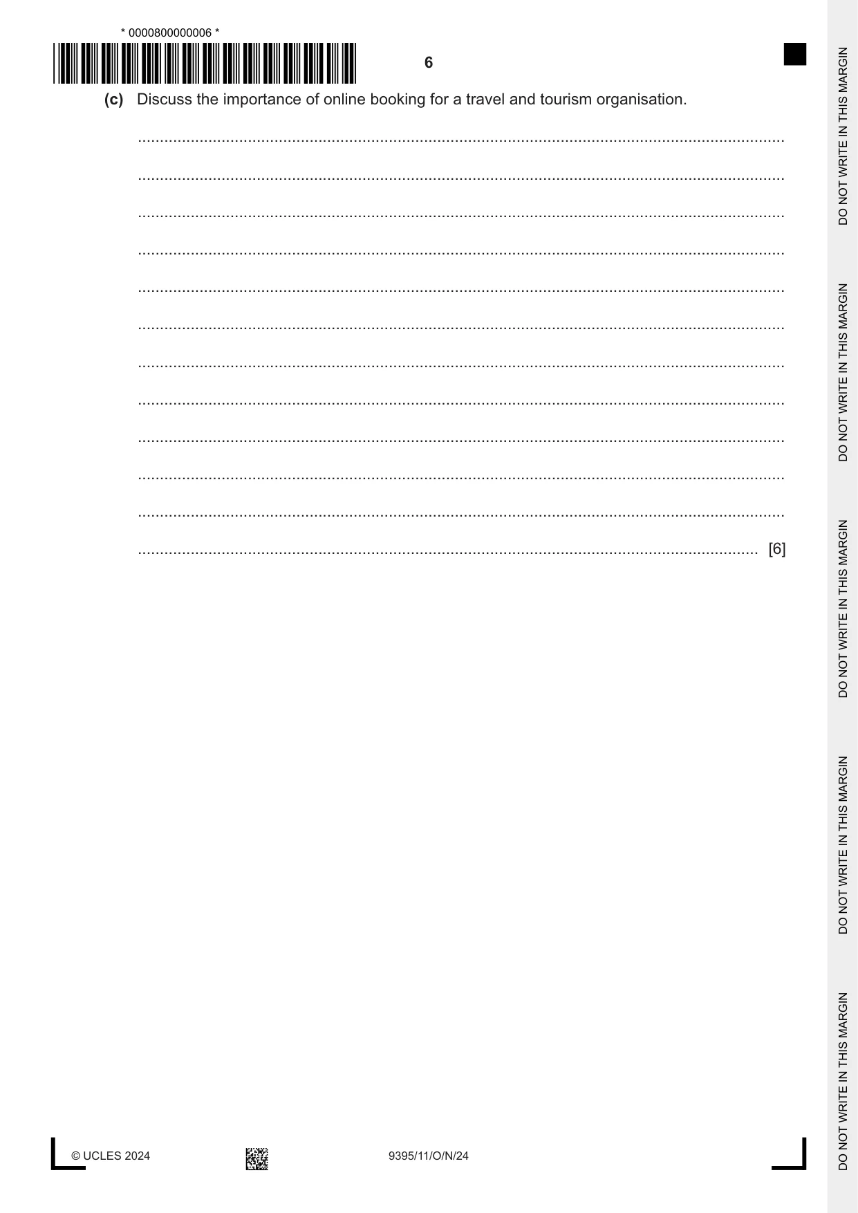 Cambridge A Level Travel and Tourism 9395 2024 Oct/Nov Paper 1 · Variant 1 question paper, page 6 of 12
