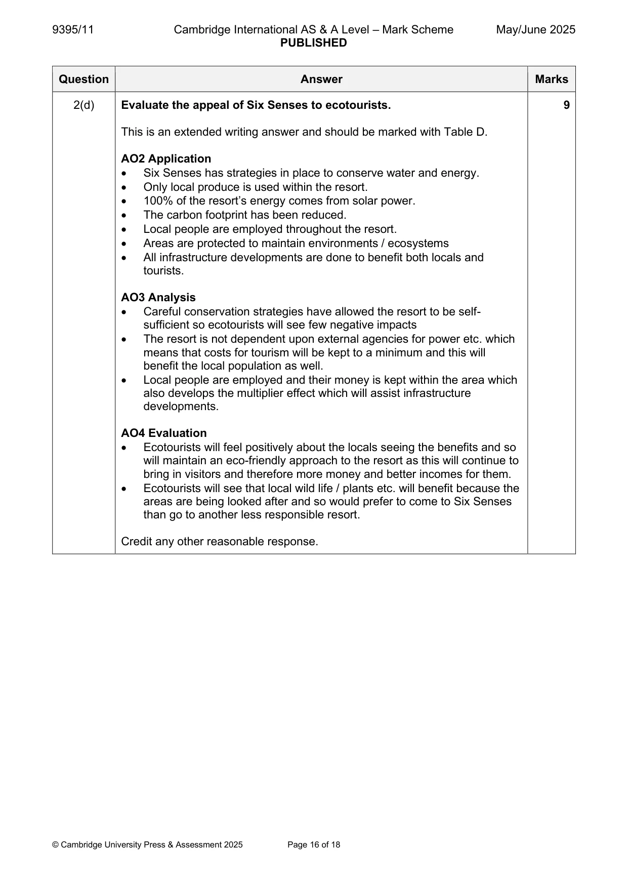 Mark scheme, page 16 of 18