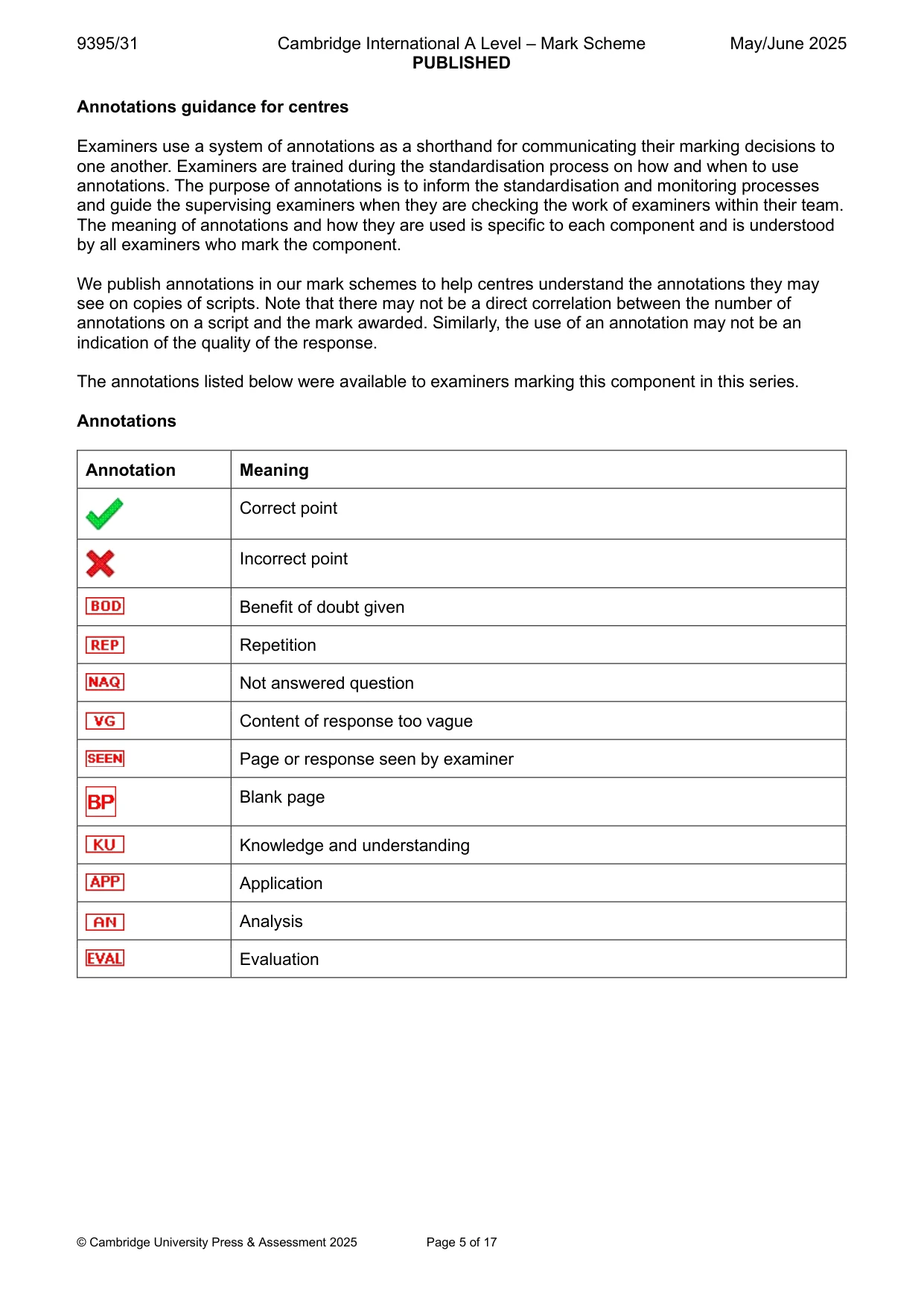 Mark scheme, page 5 of 17