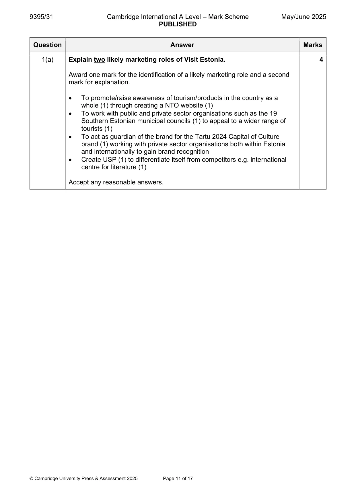 Mark scheme, page 11 of 17