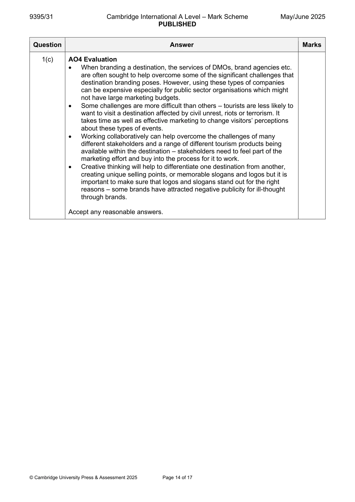 Mark scheme, page 14 of 17