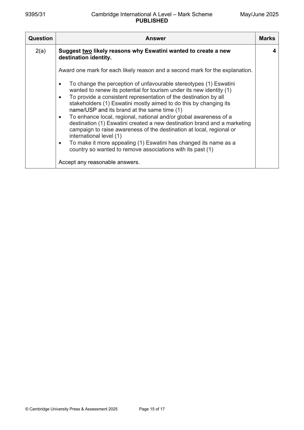 Mark scheme, page 15 of 17
