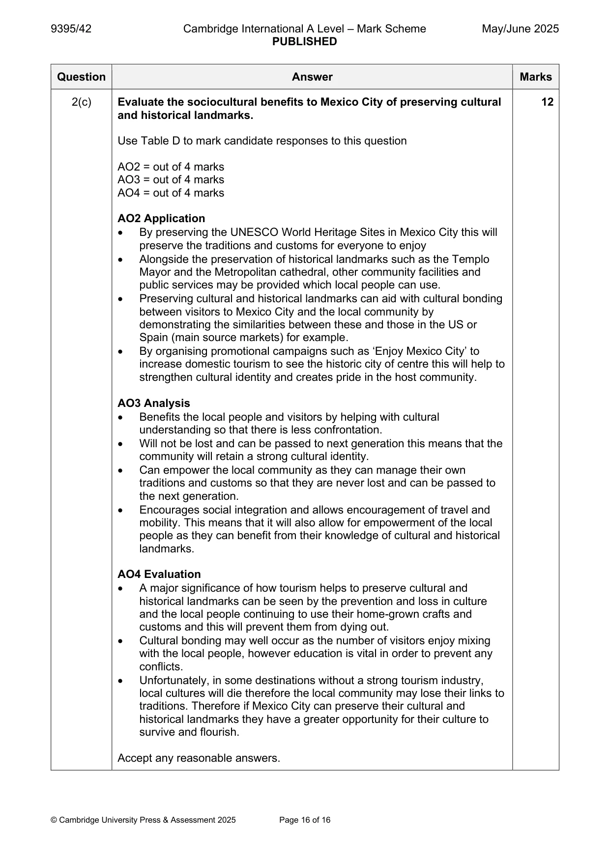 Mark scheme, page 16 of 16