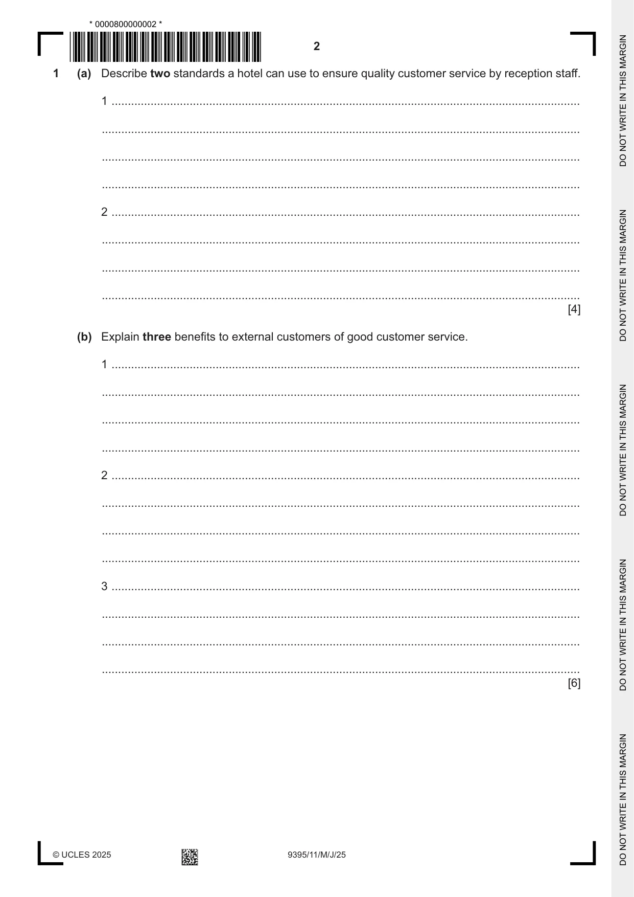 Cambridge A Level Travel and Tourism 9395 2025 May/June Paper 1 · Variant 1 question paper, page 2 of 12