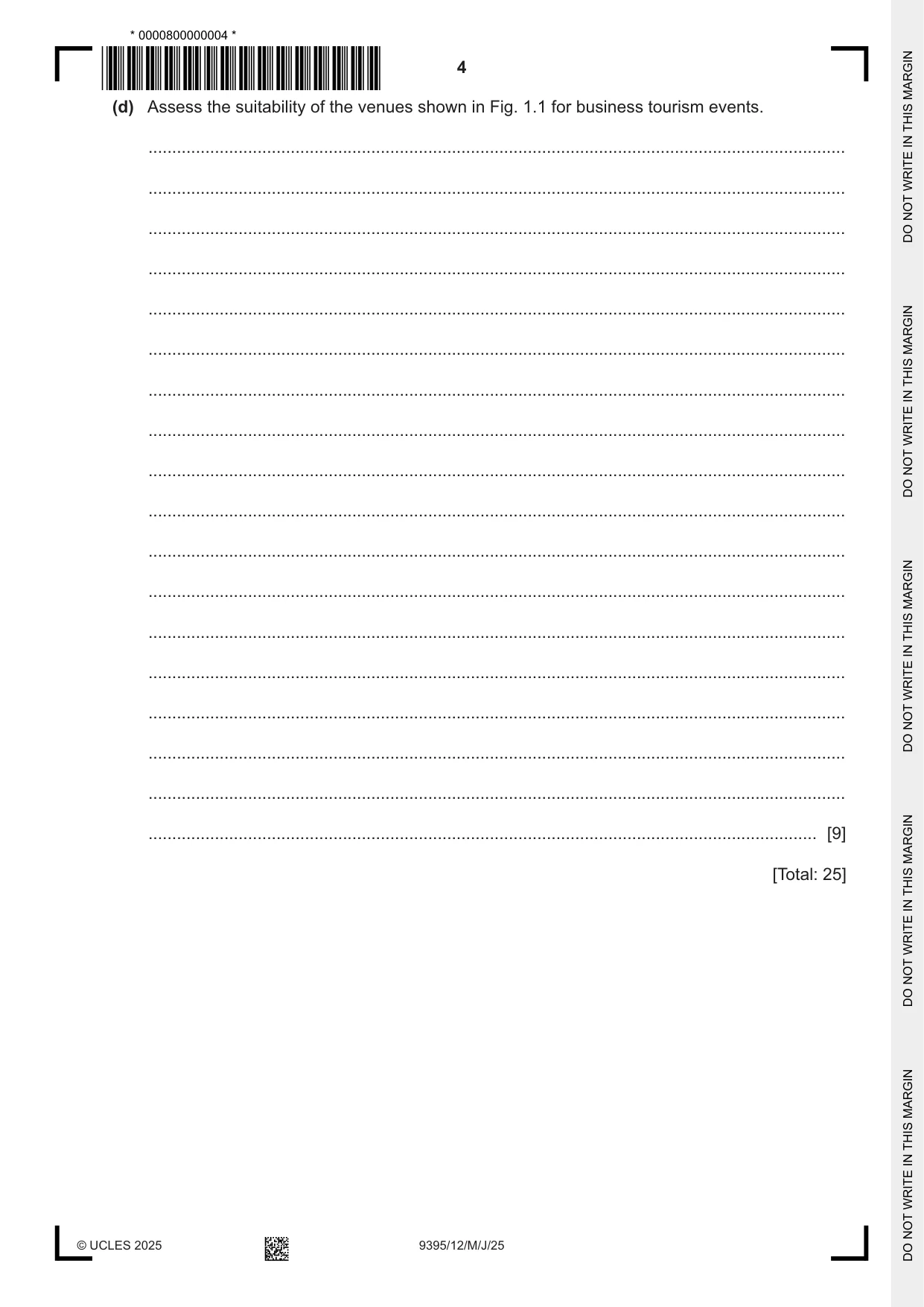 Cambridge A Level Travel and Tourism 9395 2025 May/June Paper 1 · Variant 2 question paper, page 4 of 12