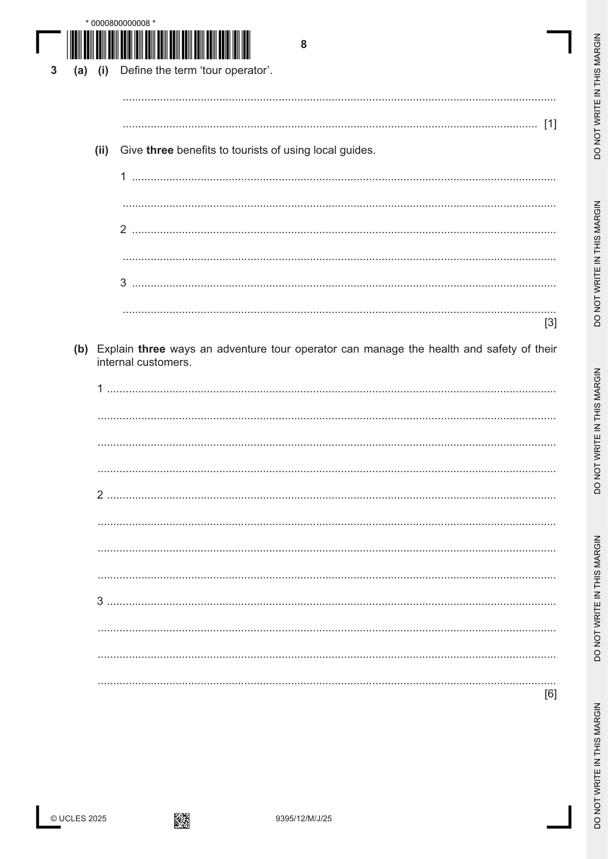 Cambridge A Level Travel and Tourism 9395 2025 May/June Paper 1 · Variant 2 question paper, page 8 of 12
