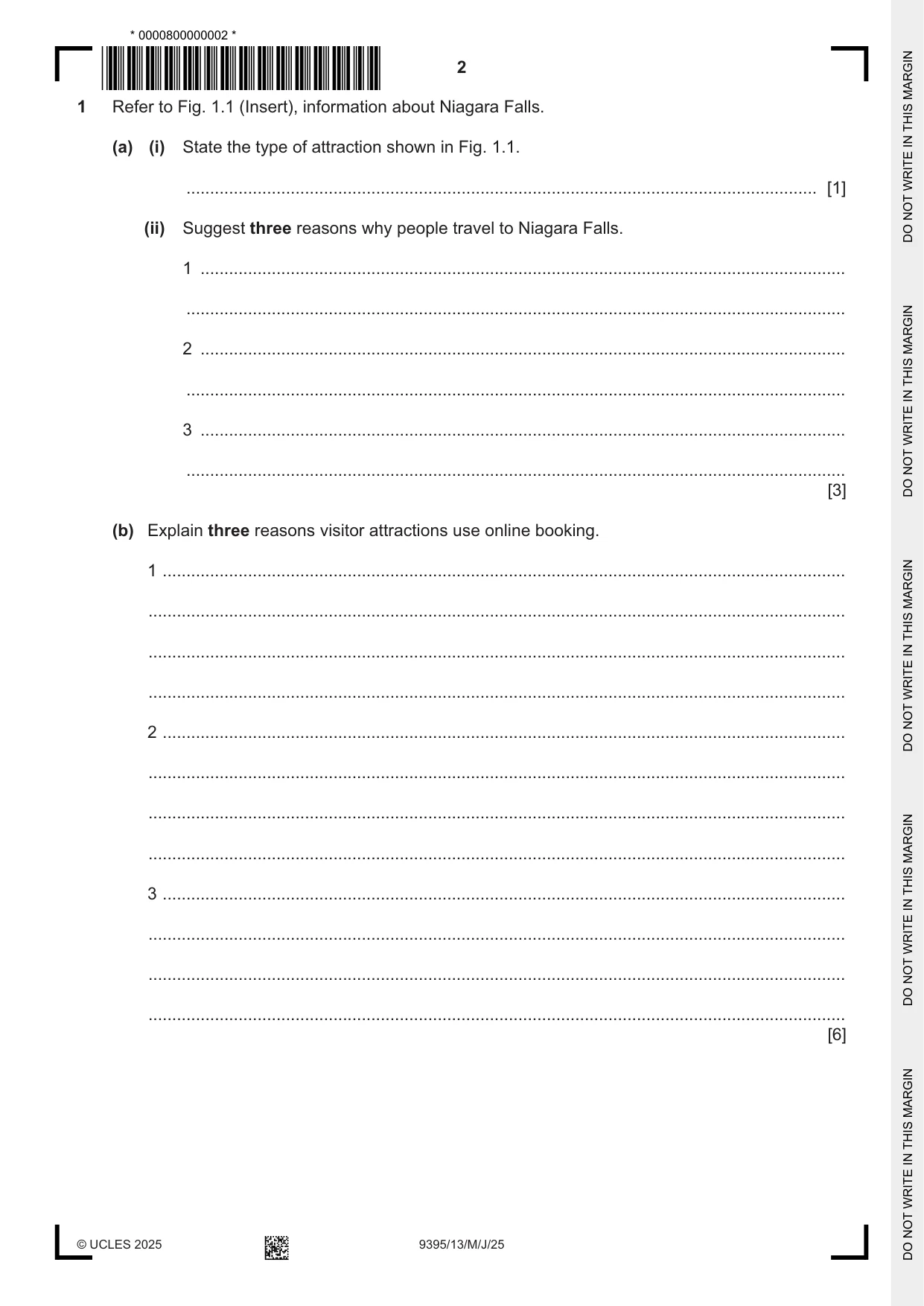 Cambridge A Level Travel and Tourism 9395 2025 May/June Paper 1 · Variant 3 question paper, page 2 of 12