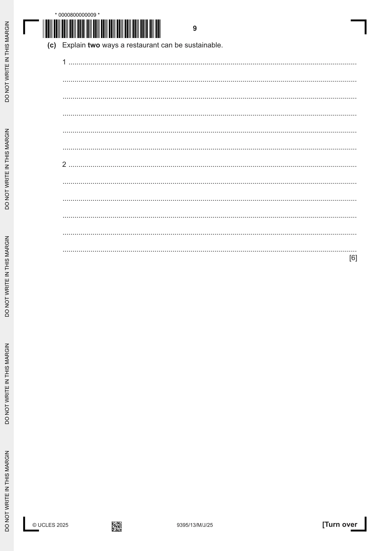 Cambridge A Level Travel and Tourism 9395 2025 May/June Paper 1 · Variant 3 question paper, page 9 of 12
