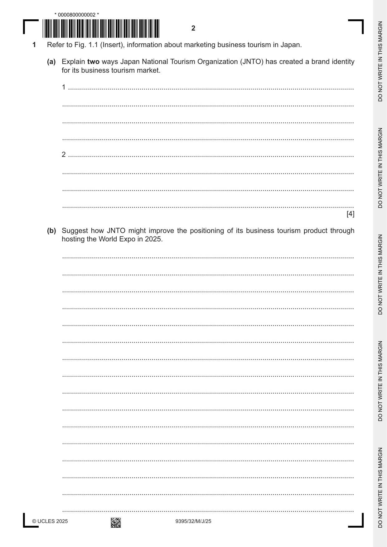 Cambridge A Level Travel and Tourism 9395 2025 May/June Paper 3 · Variant 2 question paper, page 2 of 12